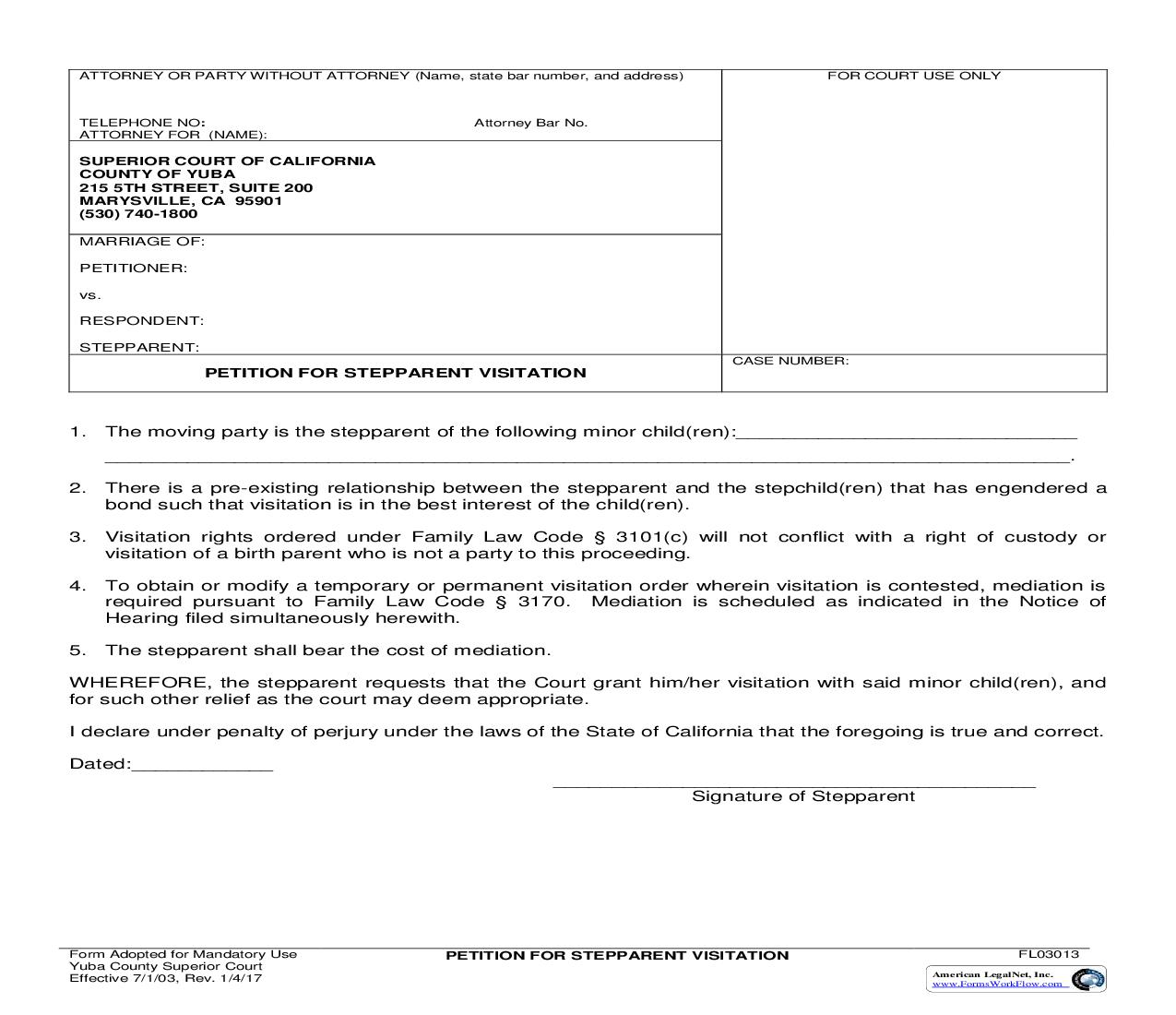 Petition For Stepparent Visitation {FL03013} | Pdf Fpdf Doc Docx | California