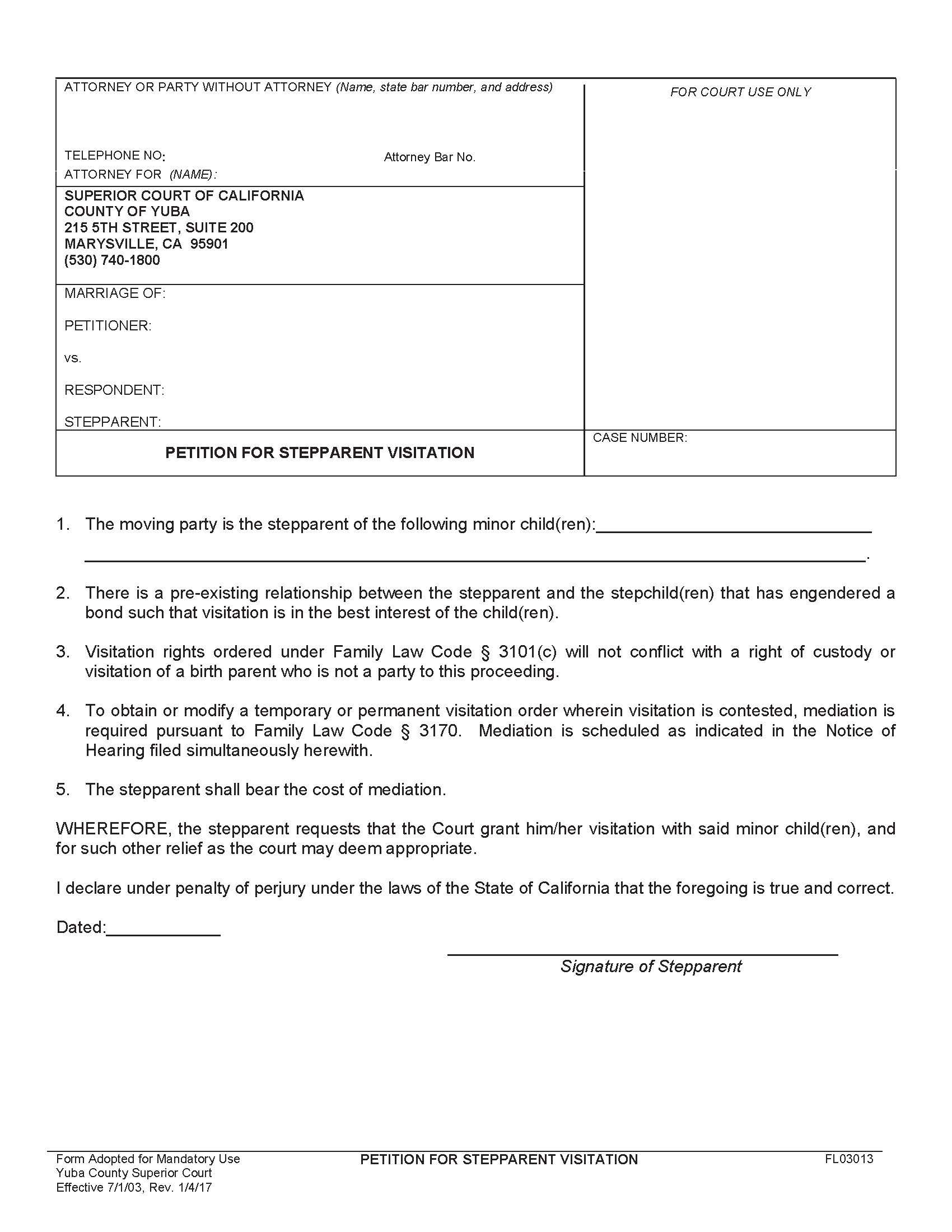 Petition For Stepparent Visitation {FL03013} | Pdf Fpdf Doc Docx | California