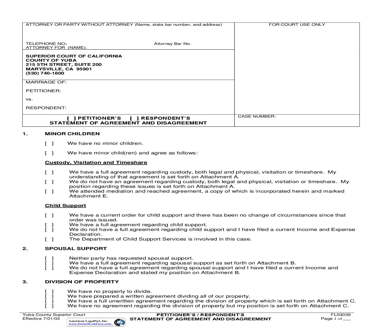 Petitioners-Respondents Statement Of Agreement And Disagreement {FL03039} | Pdf Fpdf Doc Docx | California