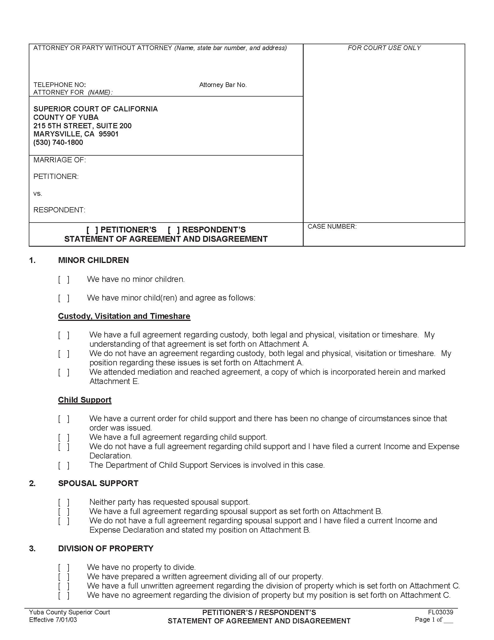 Petitioners-Respondents Statement Of Agreement And Disagreement {FL03039} | Pdf Fpdf Doc Docx | California