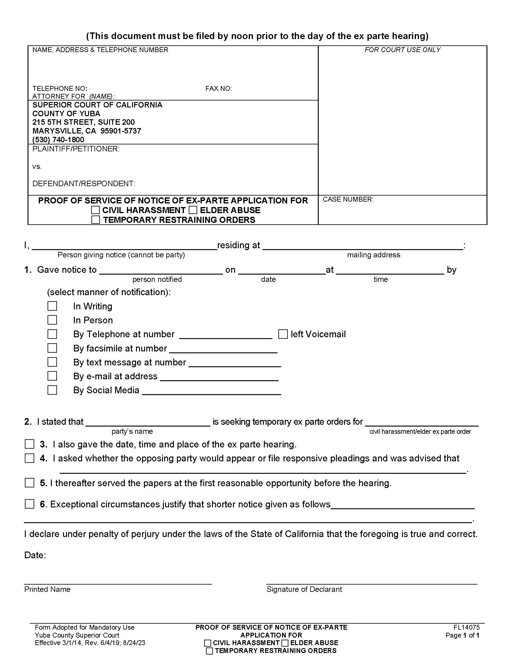 Proof Of Service Of Notice Of Ex-Parte Application {FL14075} | Pdf Fpdf Docx | California