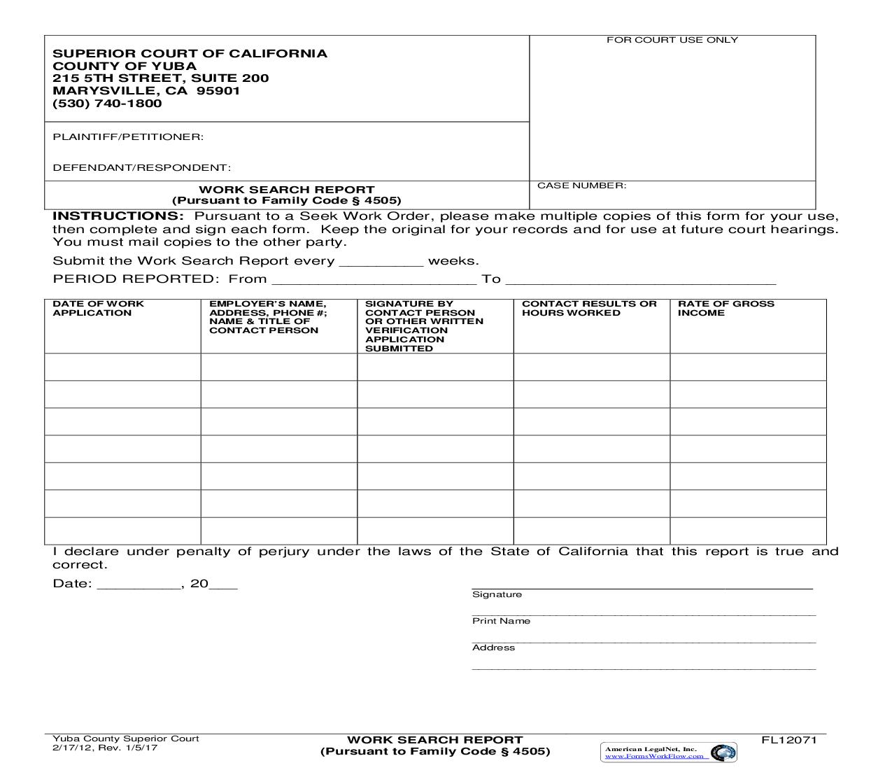 Work Search Report {FL12071} | Pdf Fpdf Doc Docx | California