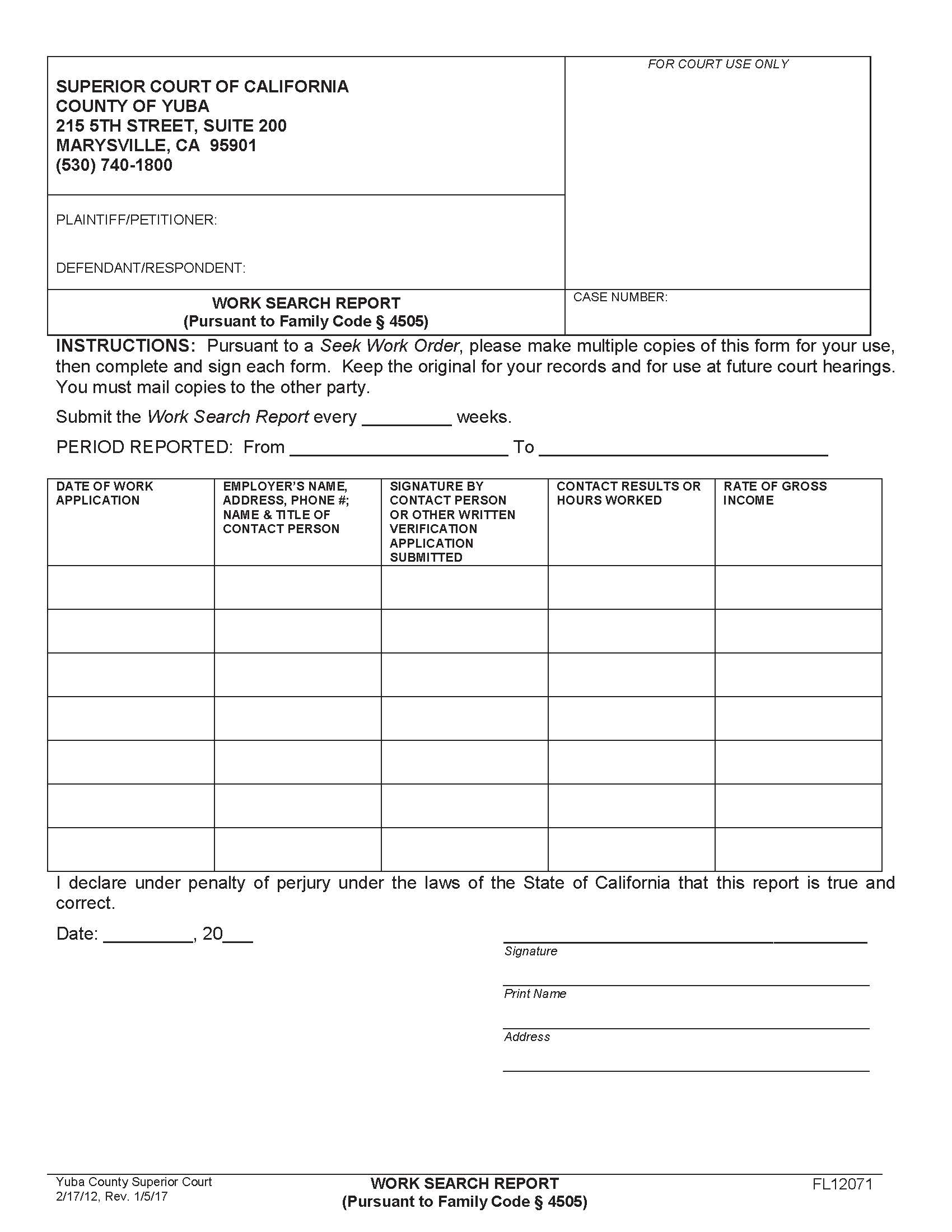 Work Search Report {FL12071} | Pdf Fpdf Doc Docx | California