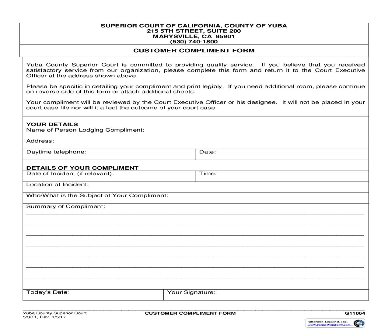 Customer Compliment Form {G11064} | Pdf Fpdf Doc Docx | California