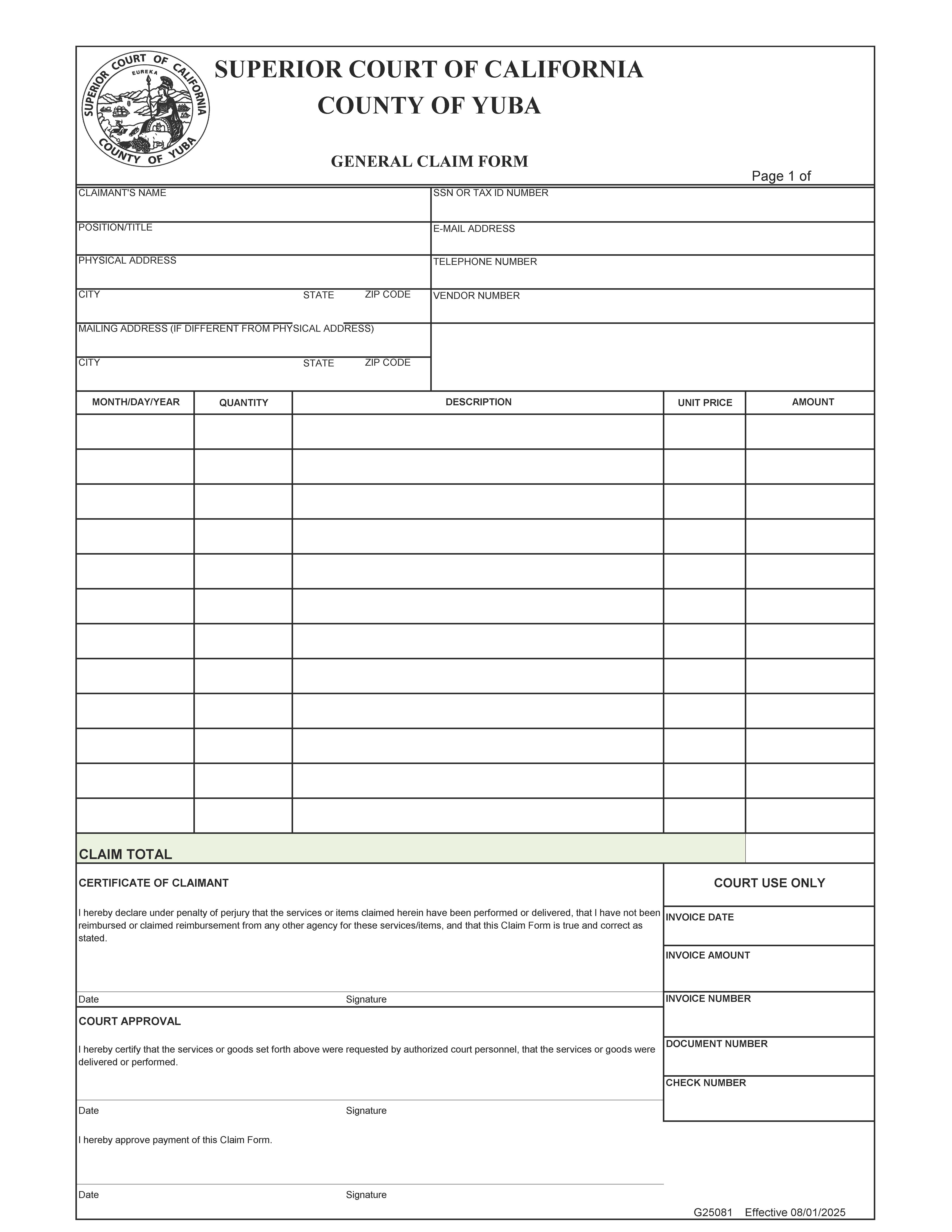 General Claim Form {G25081} | Pdf Fpdf Docx | California