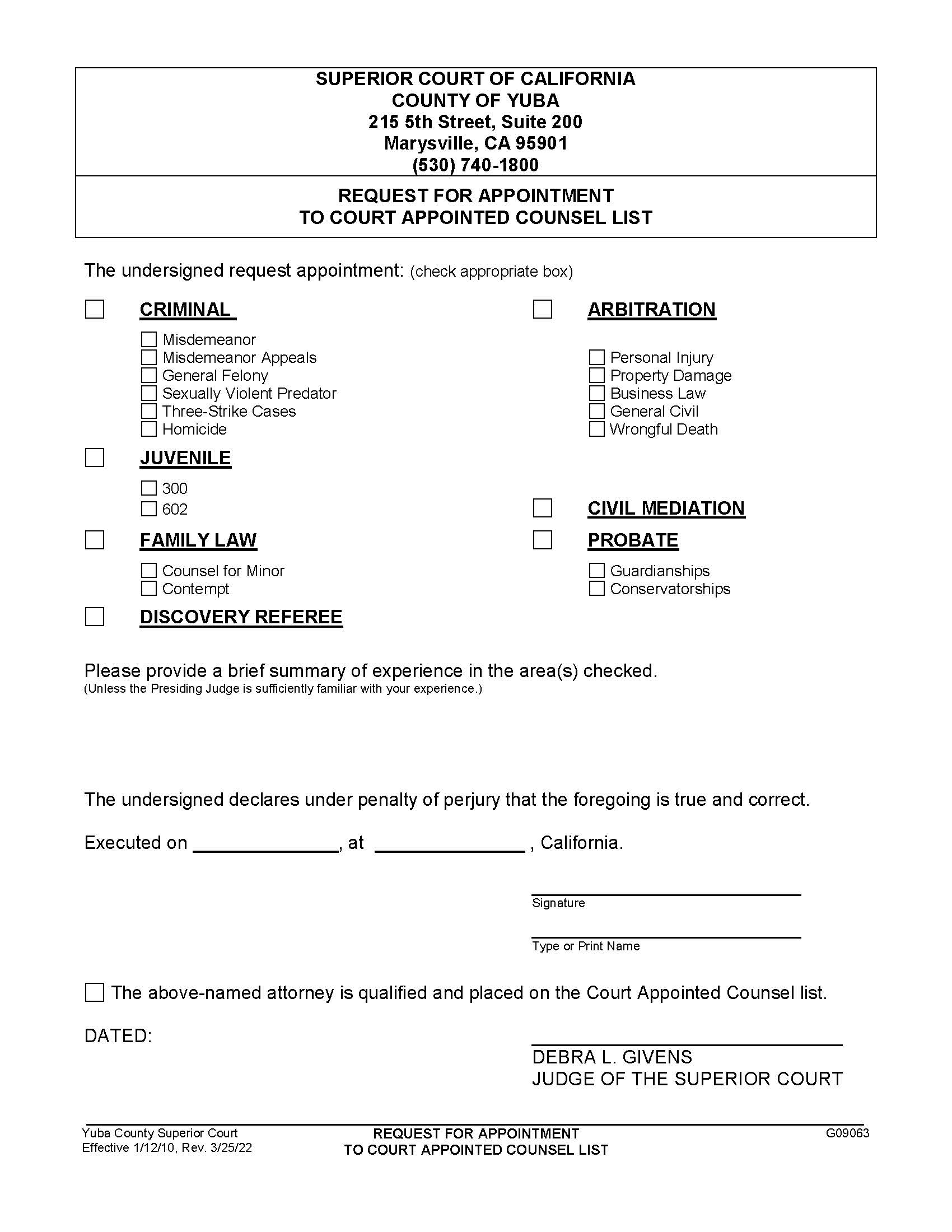 Request For Appointment To Court Appointed Counsel List {G09063} | Pdf Fpdf Doc Docx | California