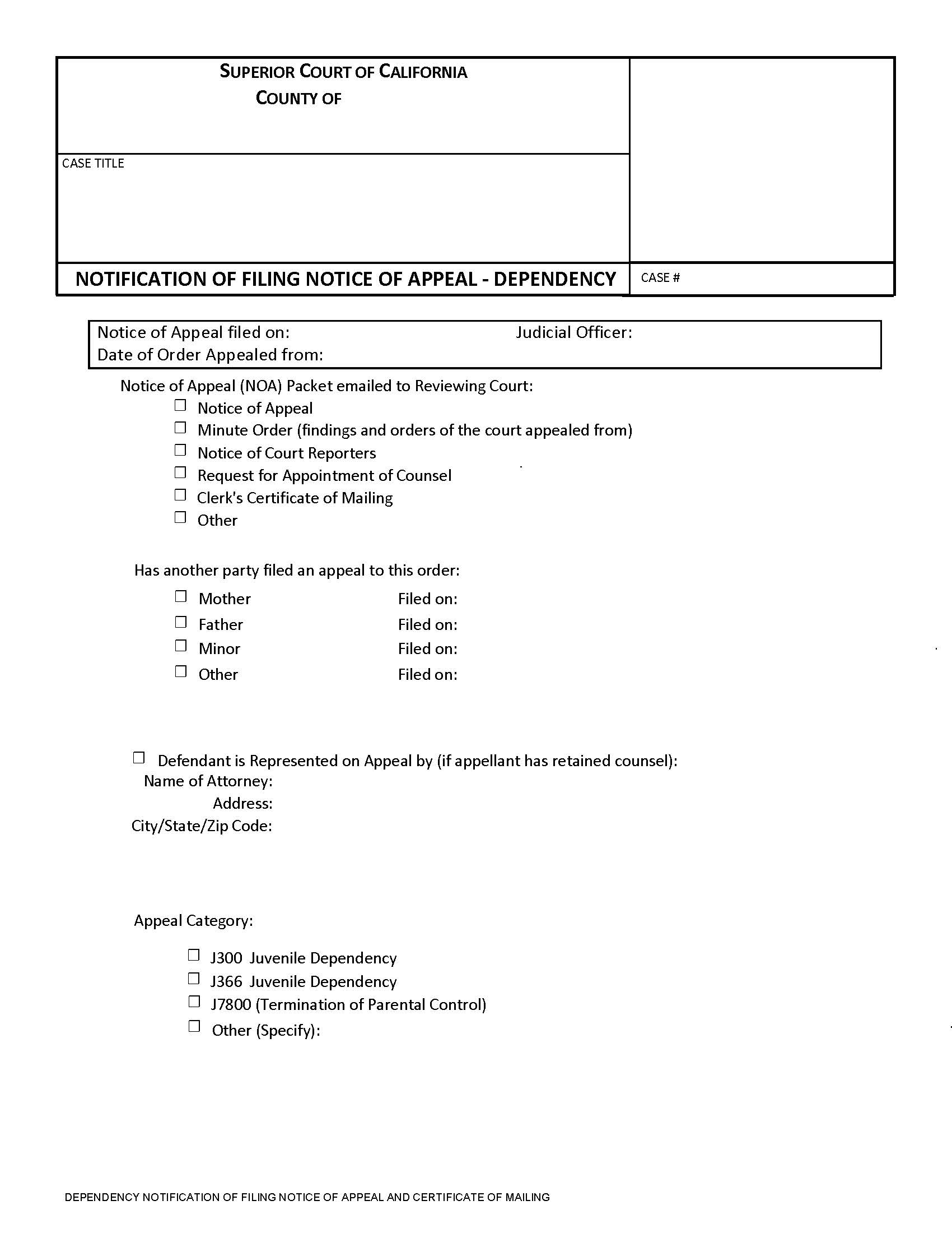 Juvenile Notification Of Filing Notice Of Appeal-Dependency | Pdf Fpdf Docx | California