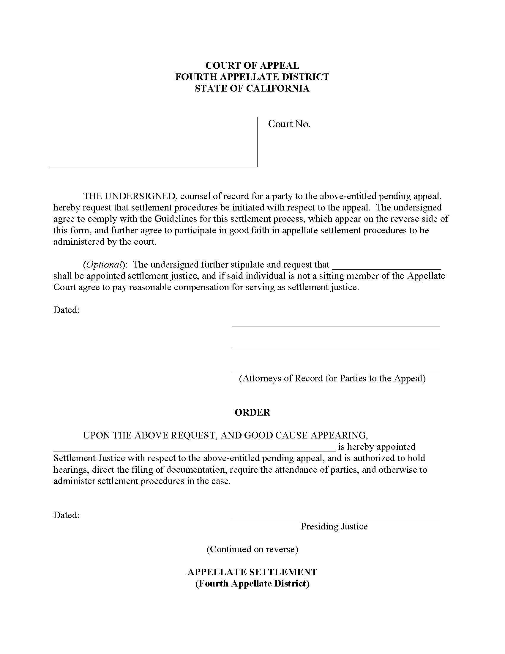 Settlement (Fourth Apellate District) | Pdf Fpdf Docx | California