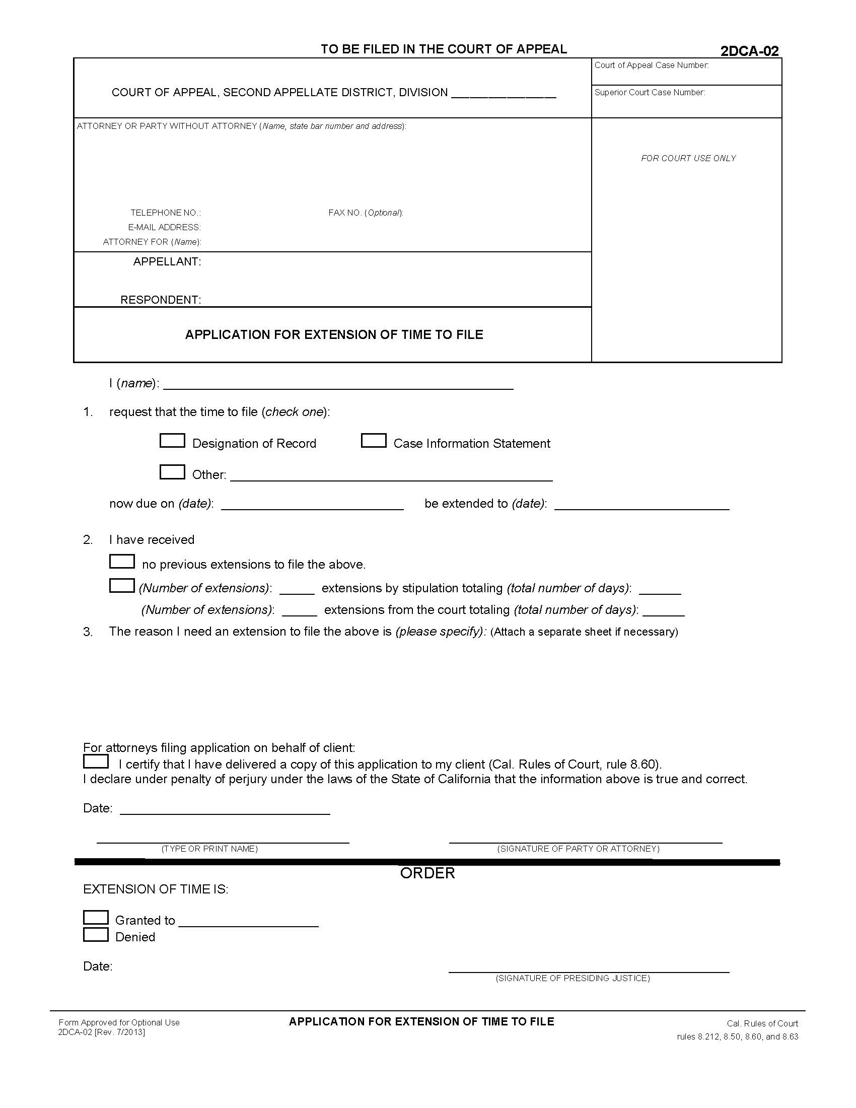Application For Extension Of Time To File (Non-Brief) {2DCA-02} | Pdf Fpdf Doc Docx | California