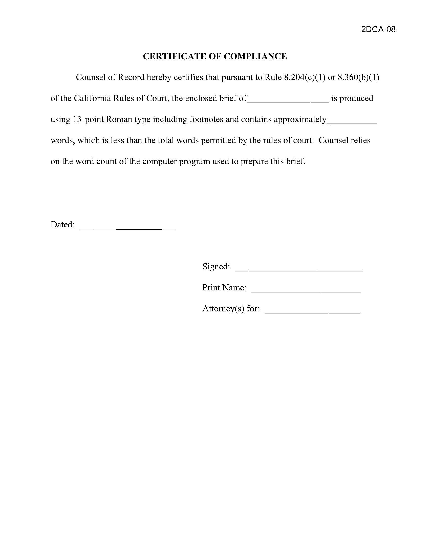 Certificate Of Compliance (Rule 8.204(c)) }  | Pdf Fpdf Doc Docx | California