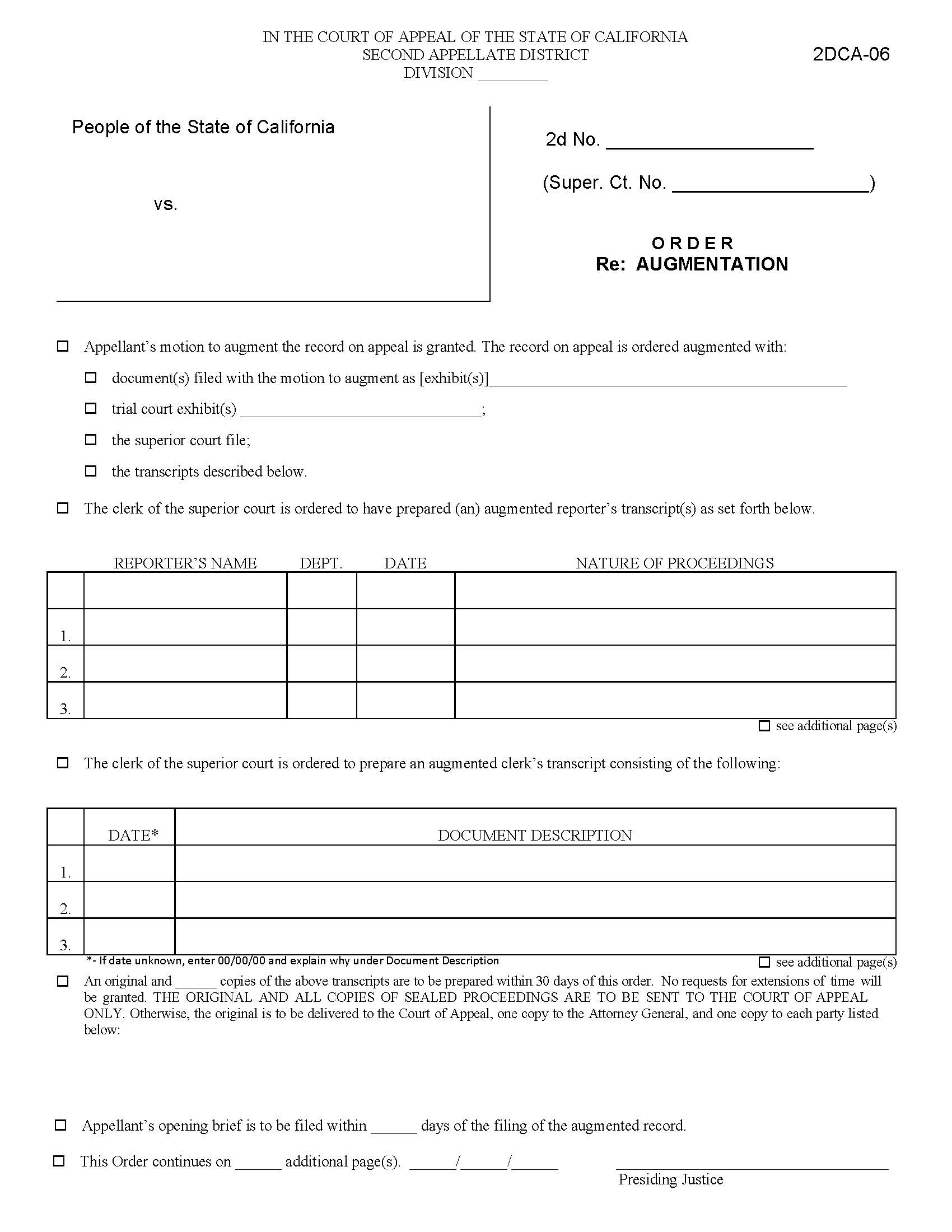 Order Re Augmentation (Criminal) {2DCA-06} | Pdf Fpdf Doc Docx | California