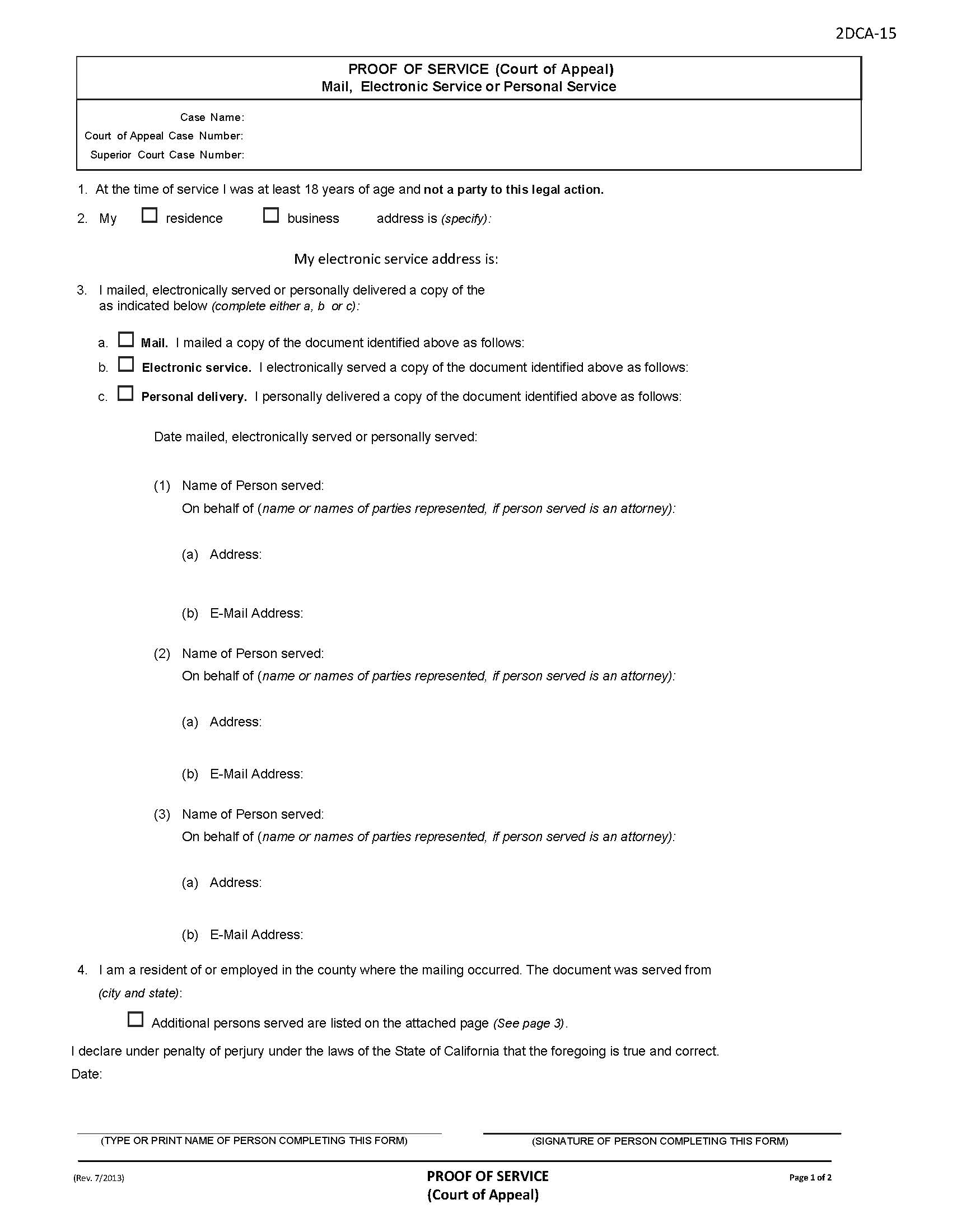 Proof Of Service (Court Of Appeal) {2DCA-15} | Pdf Fpdf Doc Docx | California