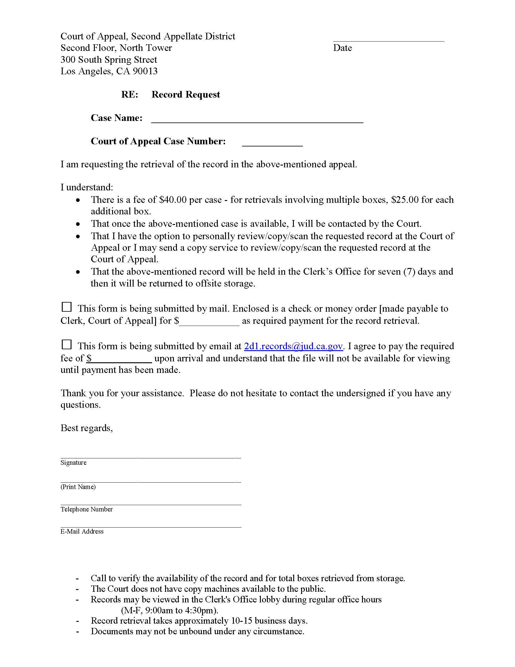 Record Retrieval Request Form | Pdf Fpdf Docx | California