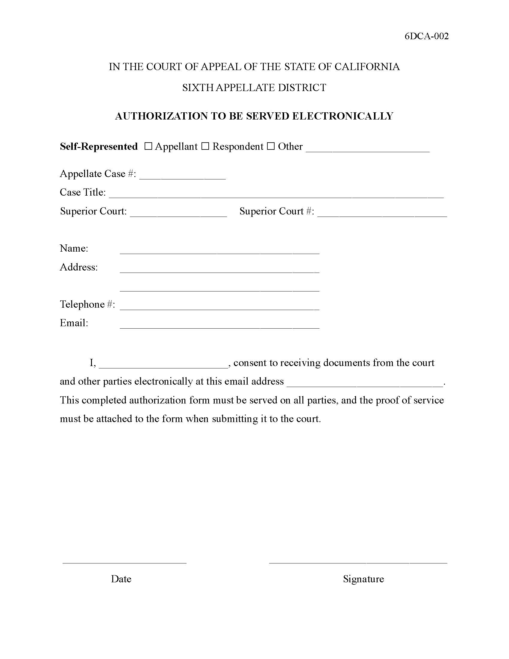 Electronic Service Authorization Form {6DCA-002} | Pdf Fpdf Docx | California