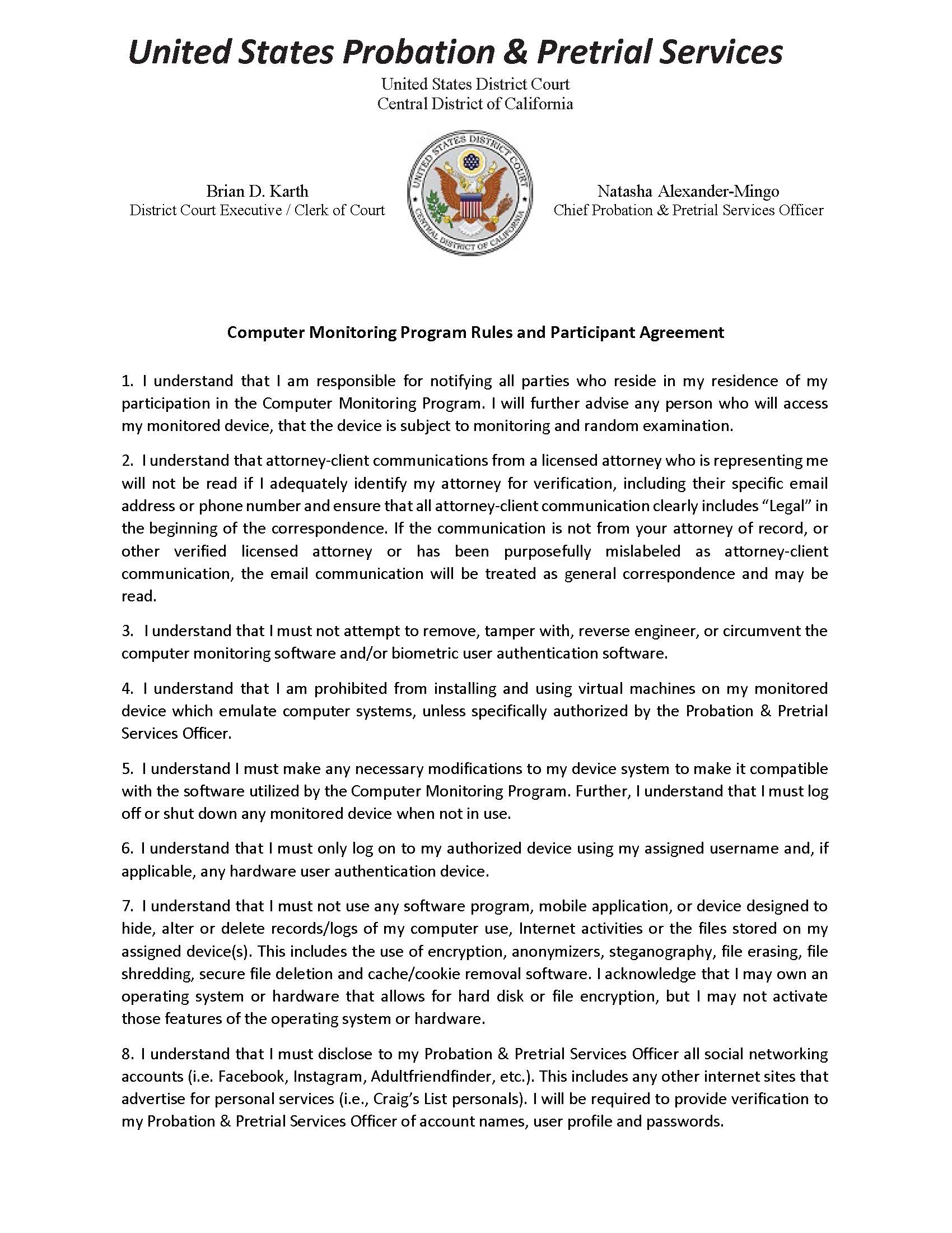 Computer Monitoring Program Rules And Participant Agreement {SUP 300} | Pdf Fpdf Docx | California