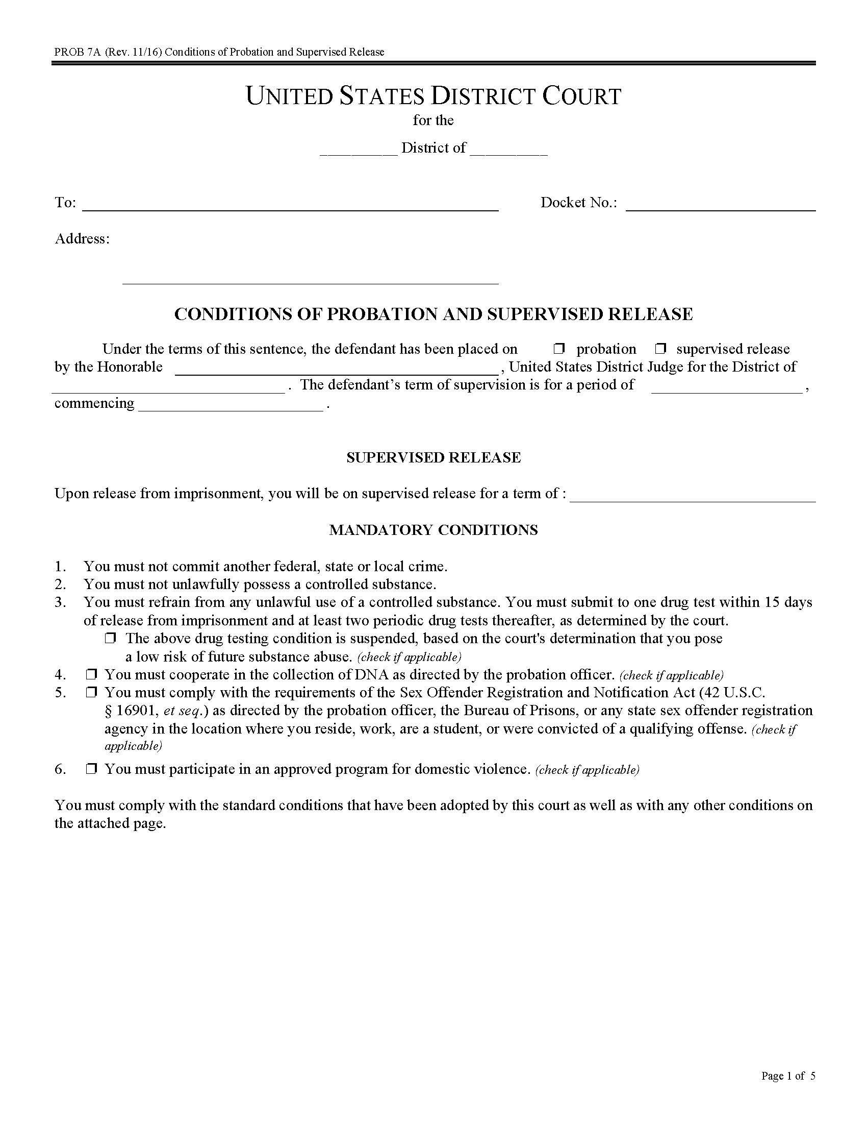 Conditions Of Probation And Supervised Release {PROB 7A} | Pdf Fpdf Docx | California