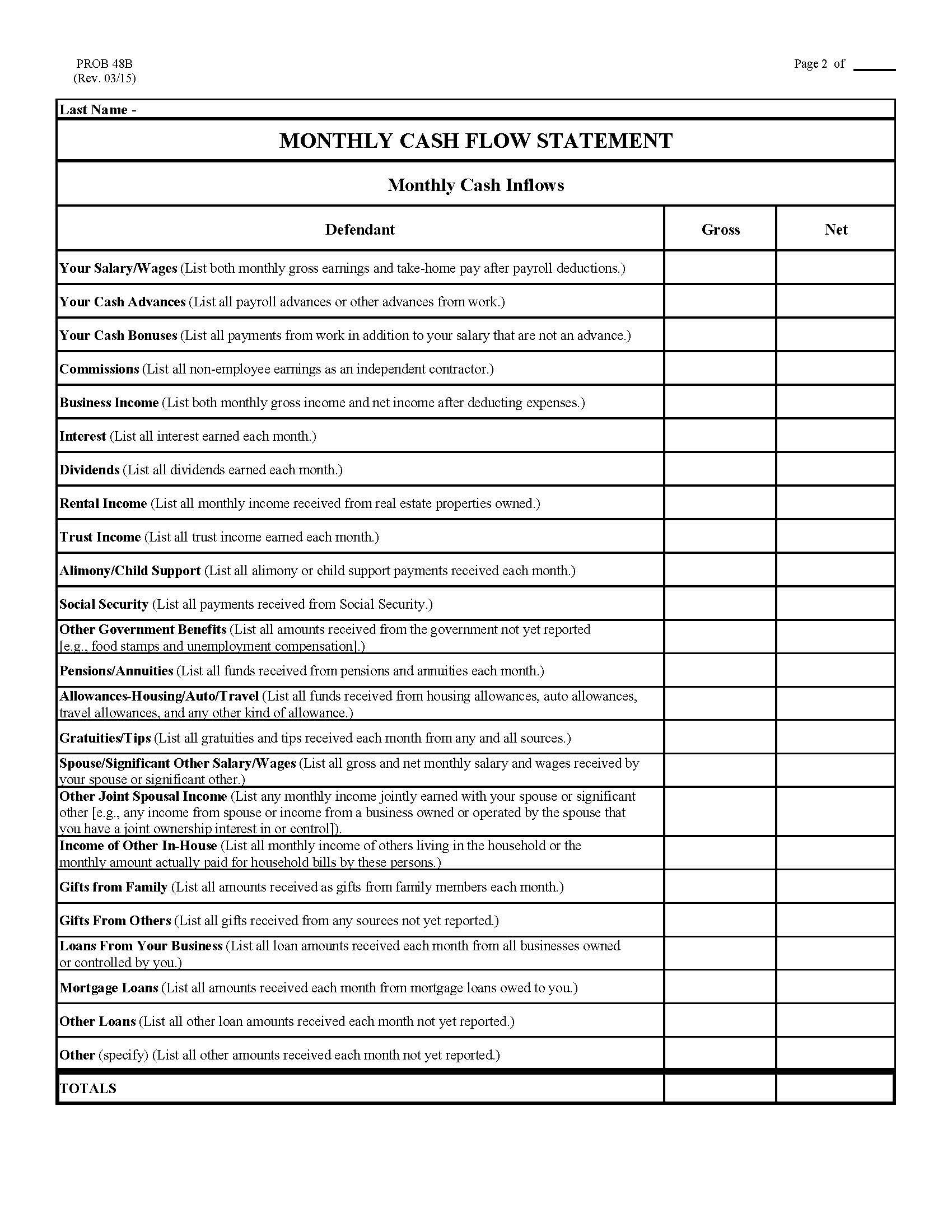 Monthy Cash Flow Statement {PROB 48B} | Pdf Fpdf Docx | California