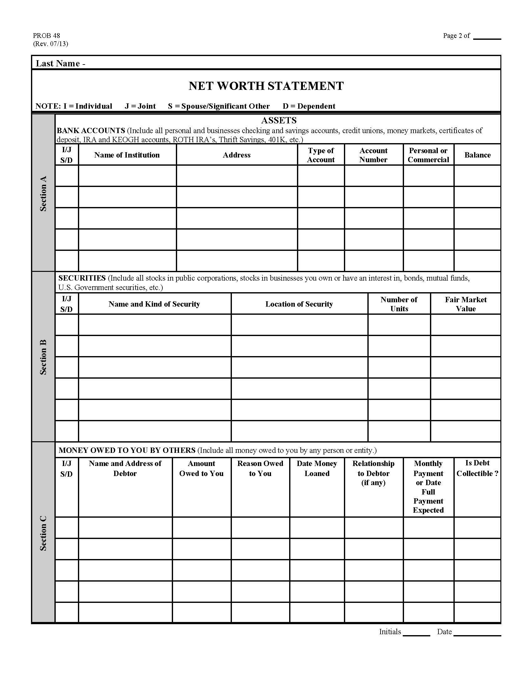 Net Worth Statement {PROB 48} | Pdf Fpdf Docx | California