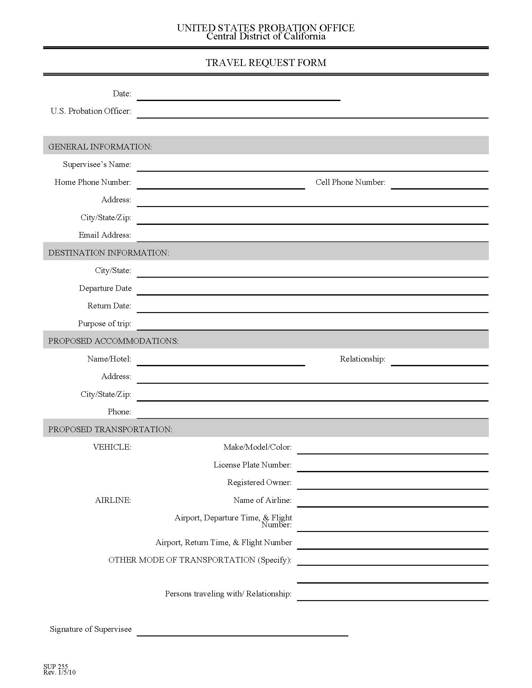 Travel Request Form {SUP 255} | Pdf Fpdf Doc Docx | California