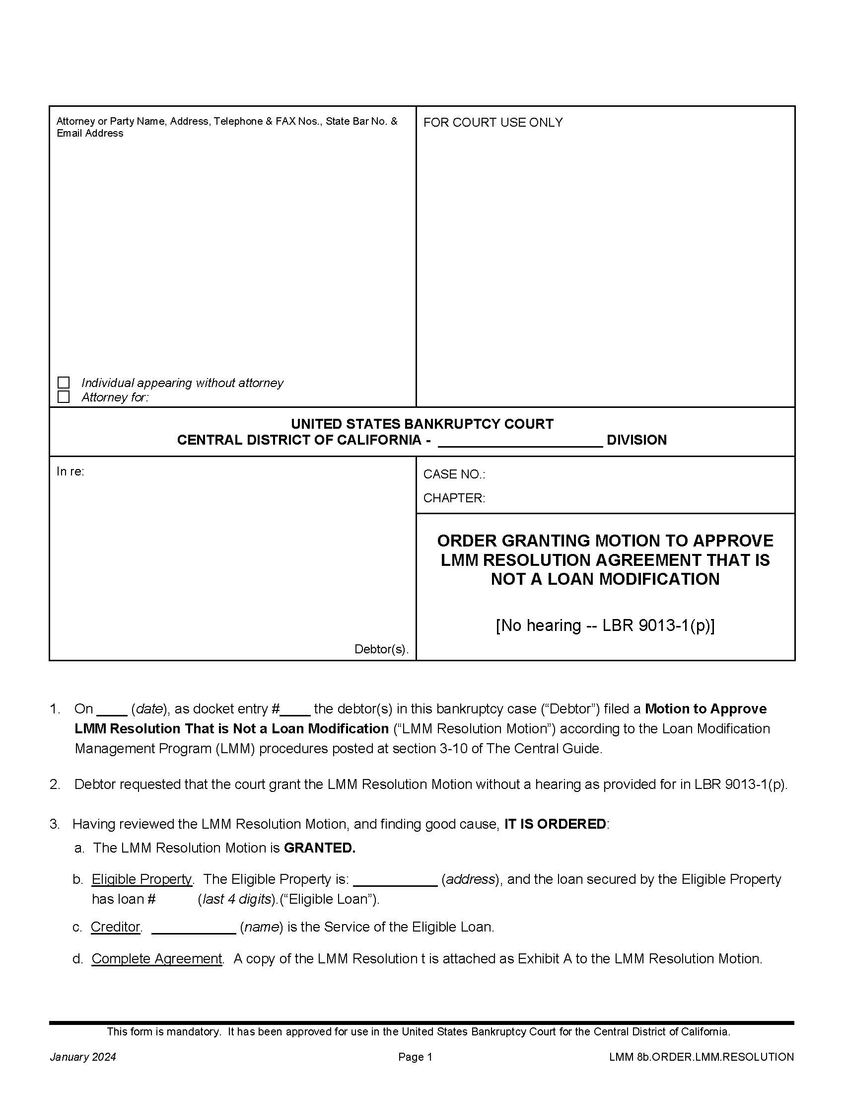 Order Granting Motion To Approve LMM Resolution Agreement {LMM 8b.ORDER.LMM.RESOLUTION} | Pdf Fpdf Docx | California