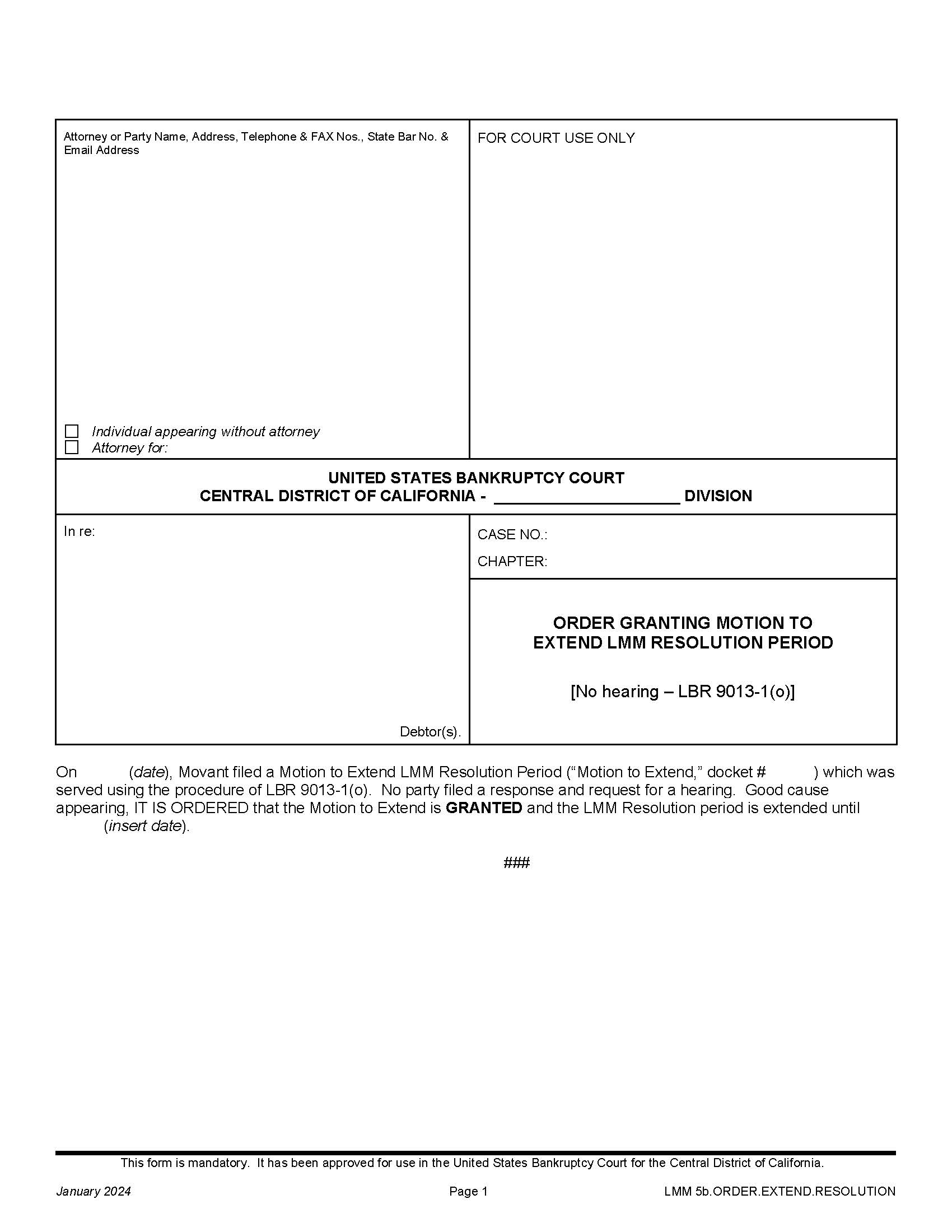 Order Granting Motion To Extend LMM Resolution Period {LMM 5b.ORDER.EXTEND.RESOLUTION} | Pdf Fpdf Docx | California