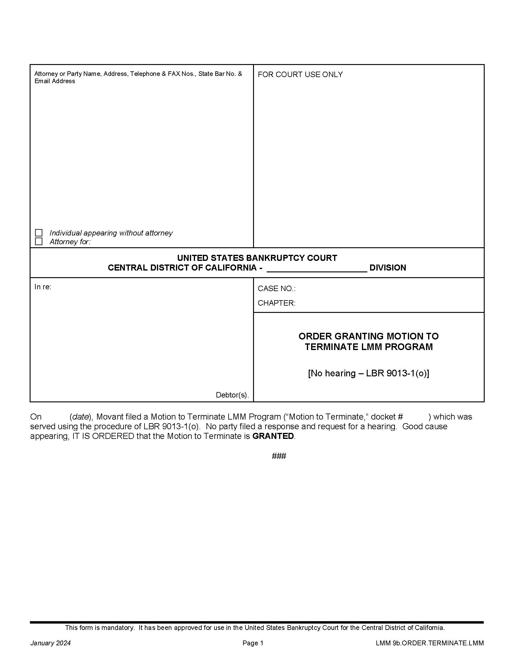 Order Granting Motion To Terminate LMM Program {LMM 9b.ORDER.TERMINATE.LMM} | Pdf Fpdf Docx | California