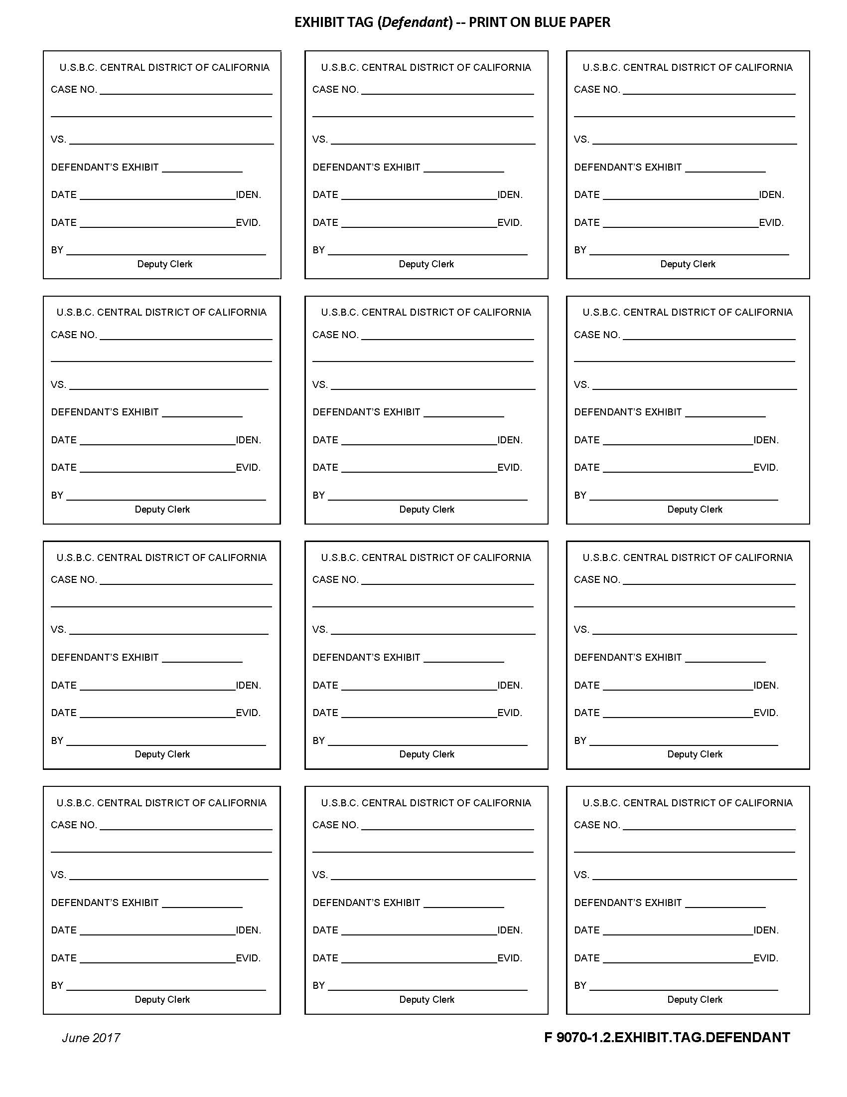 Exhibit Tag (Defendant) {F 9070-1.2.EXHIBIT.TAG.DEFENDANT} | Pdf Fpdf Docx | California