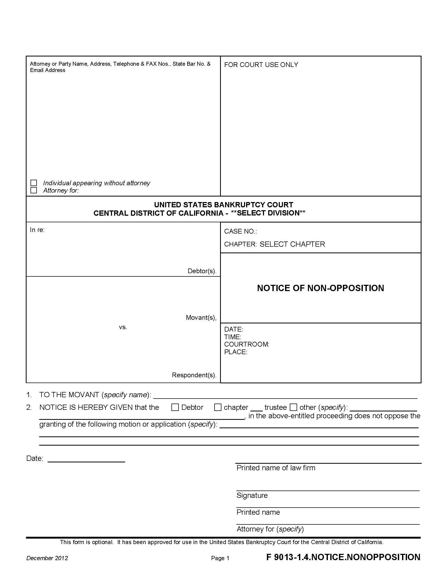 Notice Of Non-Opposition {F 9013-1.4.NOTICE.NONOPPOSITION} | Pdf Fpdf Doc Docx | California