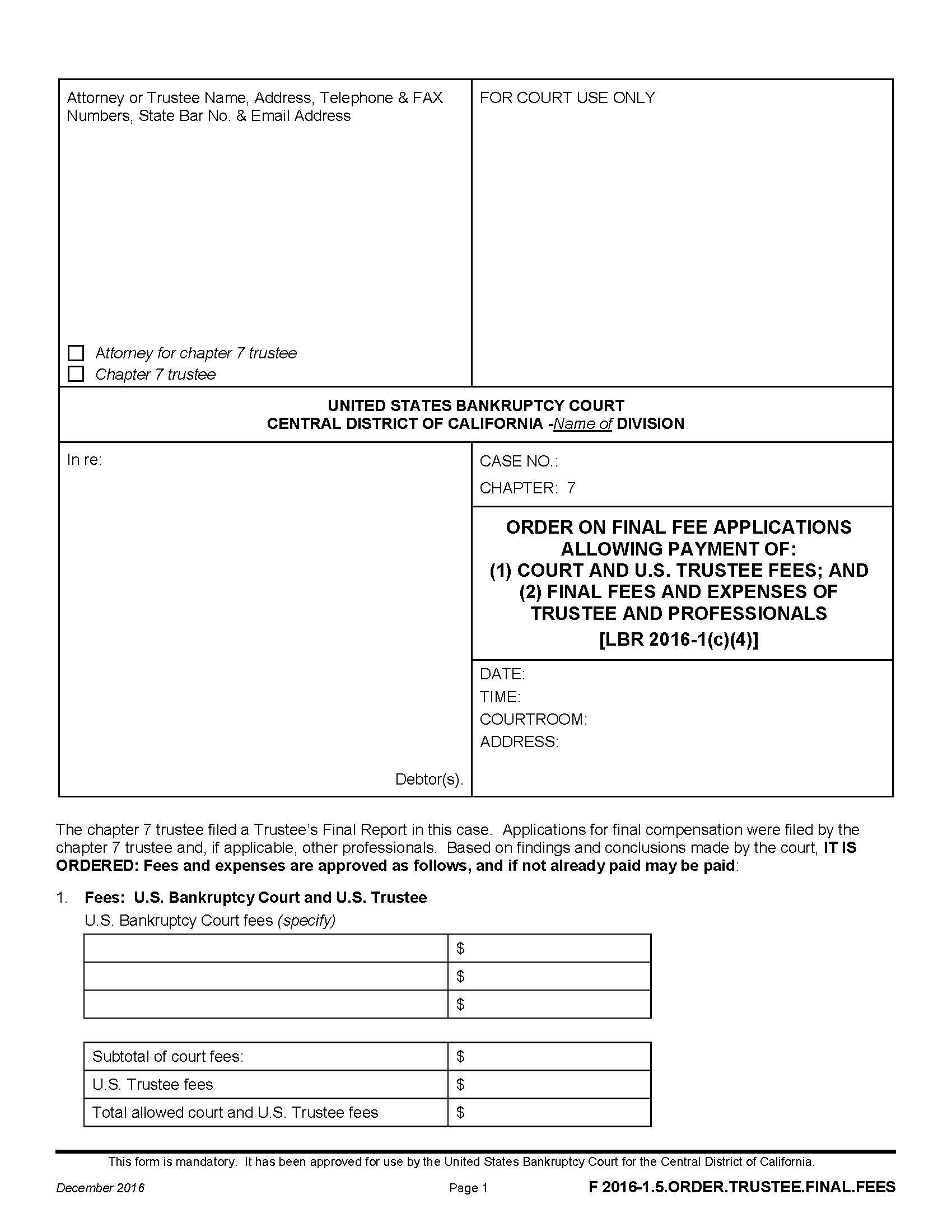Order On Final Fee Applications Allowing Payment {F 2016-1.5.ORDER.TRUSTEE.FINAL.FEES} | Pdf Fpdf Docx | California