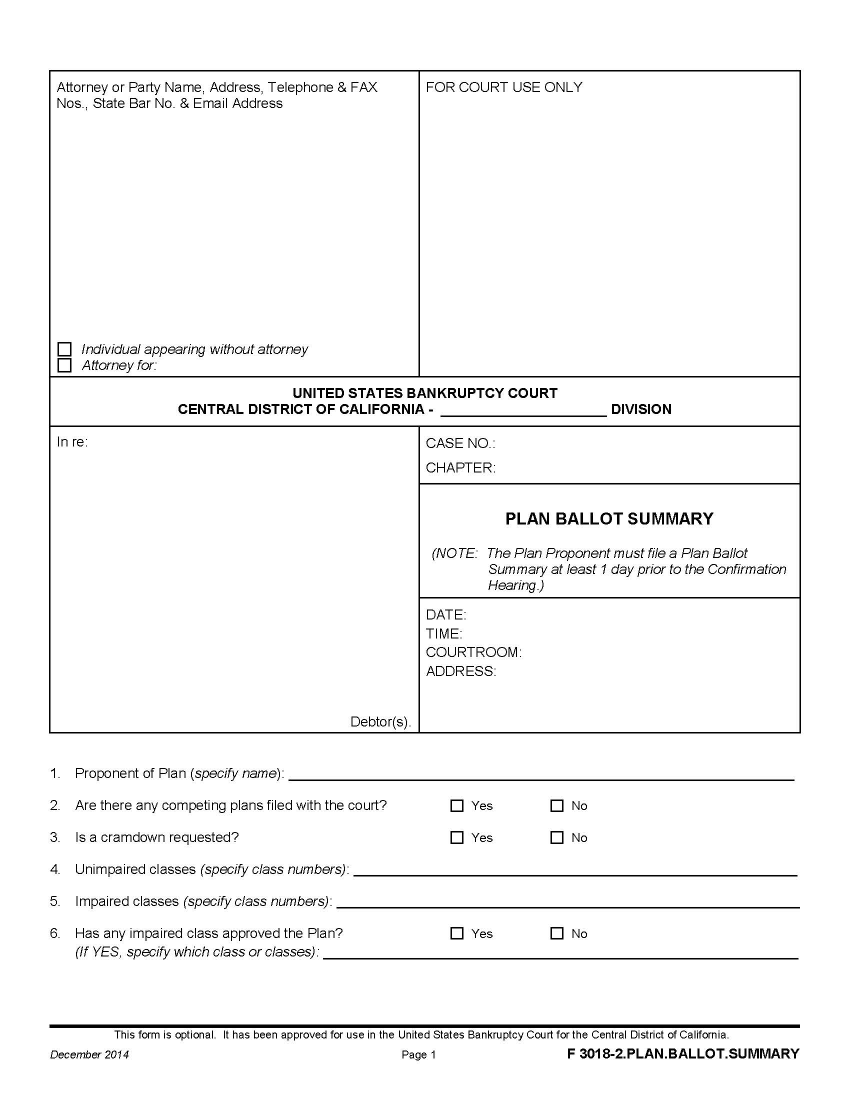 Plan Ballot Summary {F 3018-2.PLAN.BALLOT.SUMMARY} | Pdf Fpdf Doc Docx | California