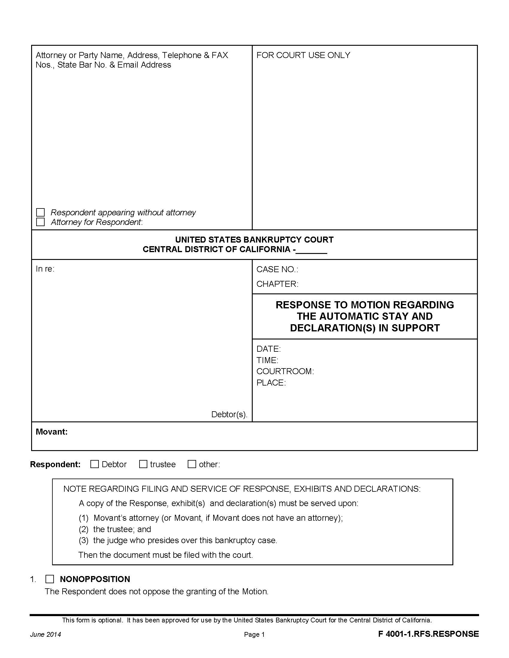 Response To Motion For Order To Terminate Annul Modify {F 4001-1.RFS.RESPONSE} | Pdf Fpdf Doc Docx | California