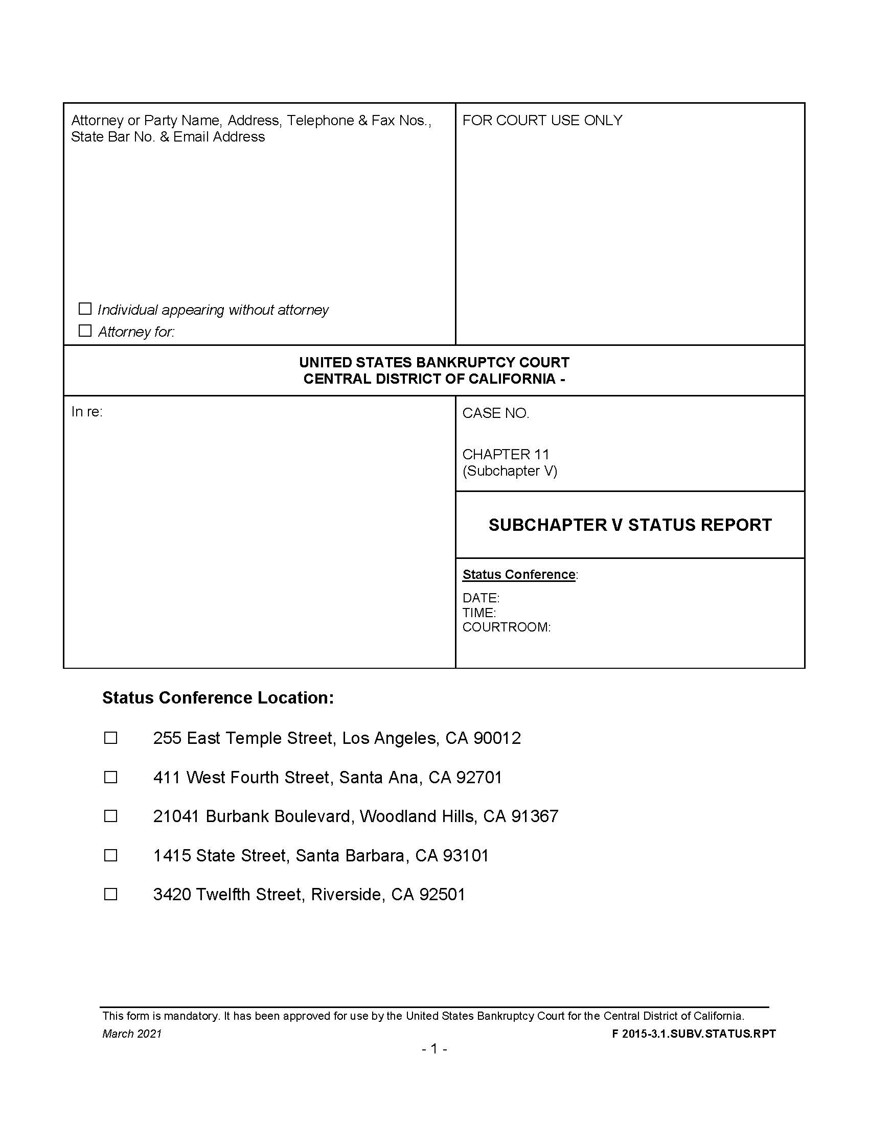 Subchapter V Status Report {F 2015-3.1.SUBV.STATUS.RPT} | Pdf Fpdf Docx | California