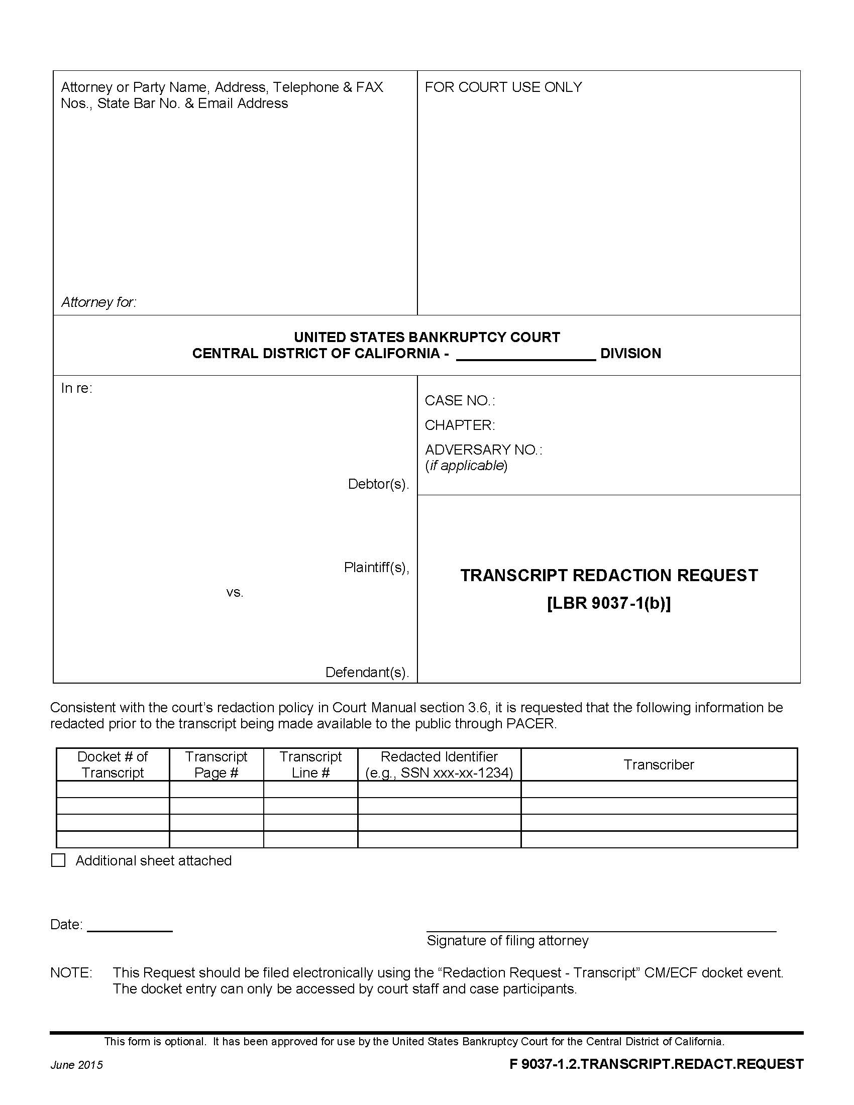 Transcript Redaction Request {F 9037-1.2.TRANSCRIPT.REDACT.REQUEST} | Pdf Fpdf Doc Docx | California