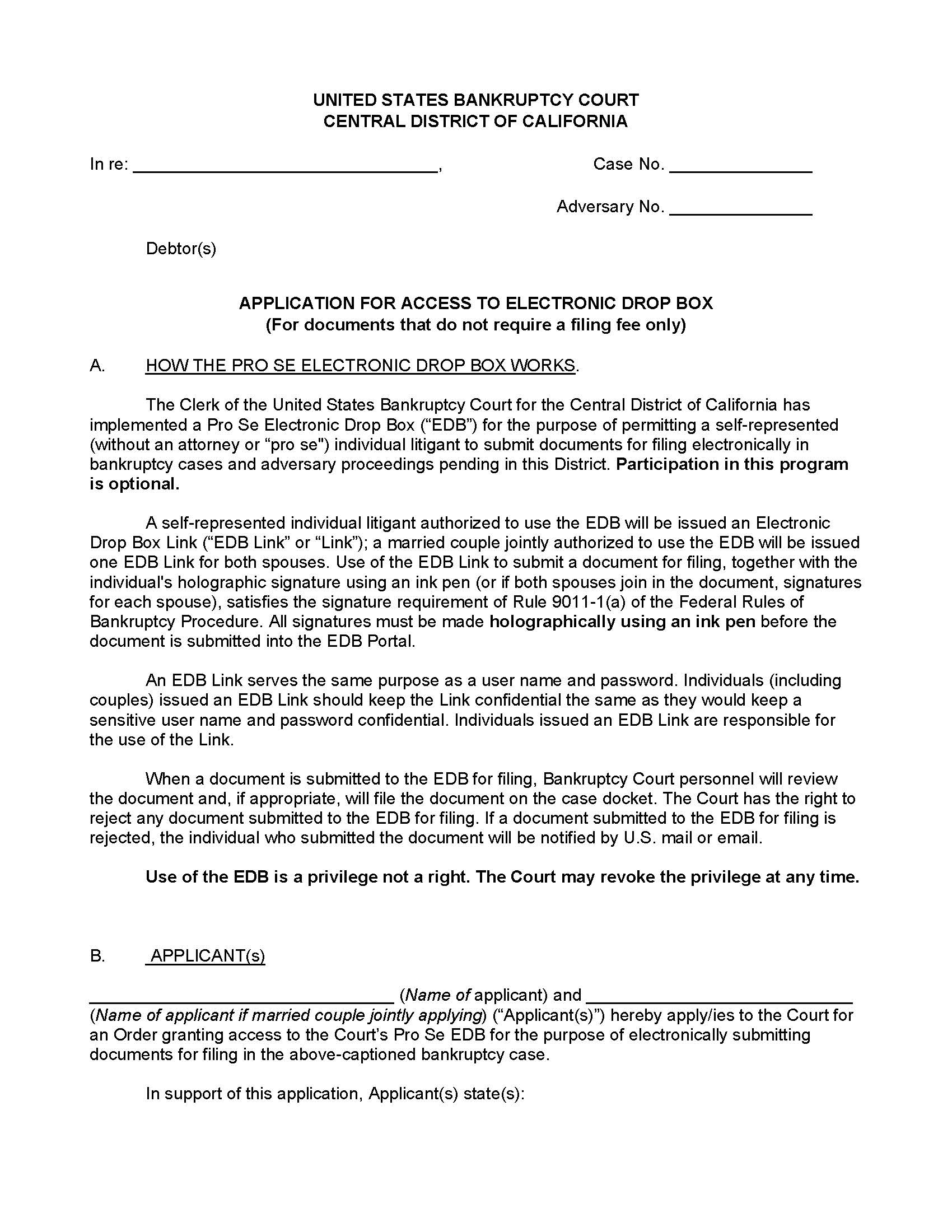 Application For Access To Electronic Drop Box | Pdf Fpdf Docx | California