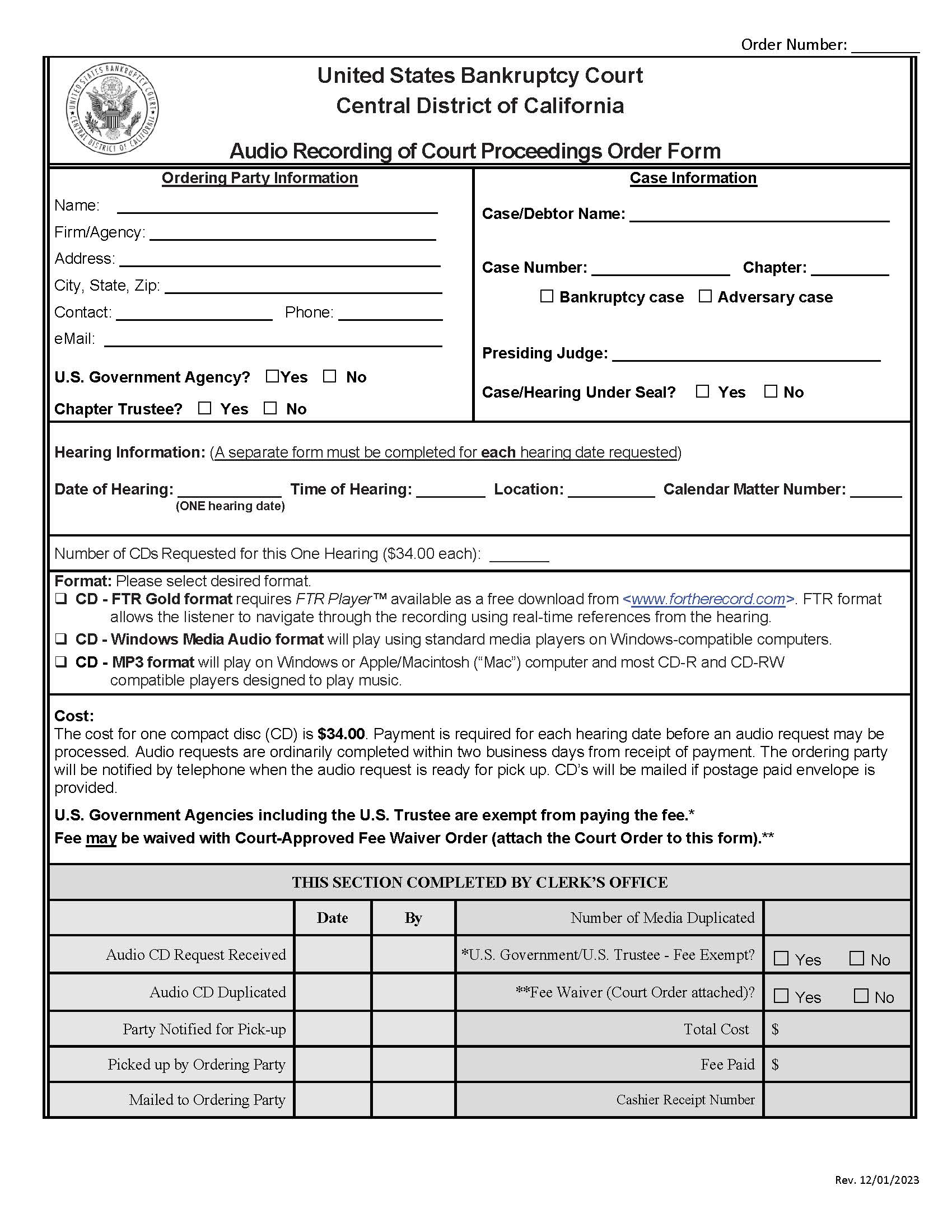 Audio Recording Of Court Proceedings Order Form | Pdf Fpdf Doc Docx | California