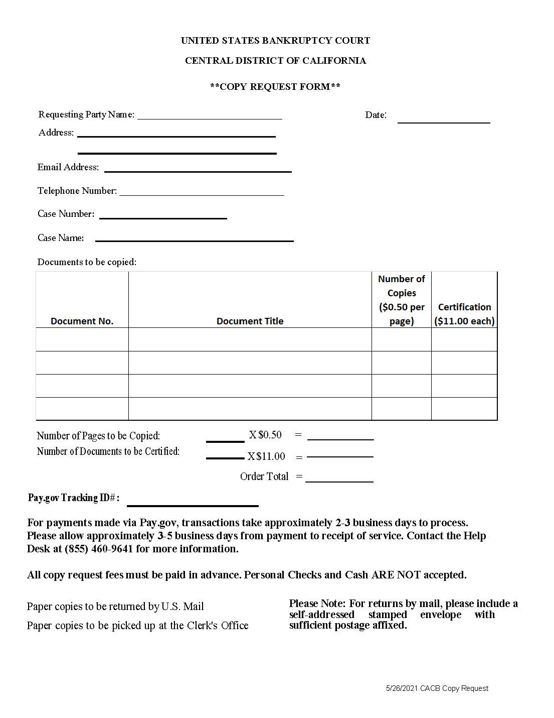 Copy Request Form For Self-Represented Litigants | Pdf Fpdf Docx | California