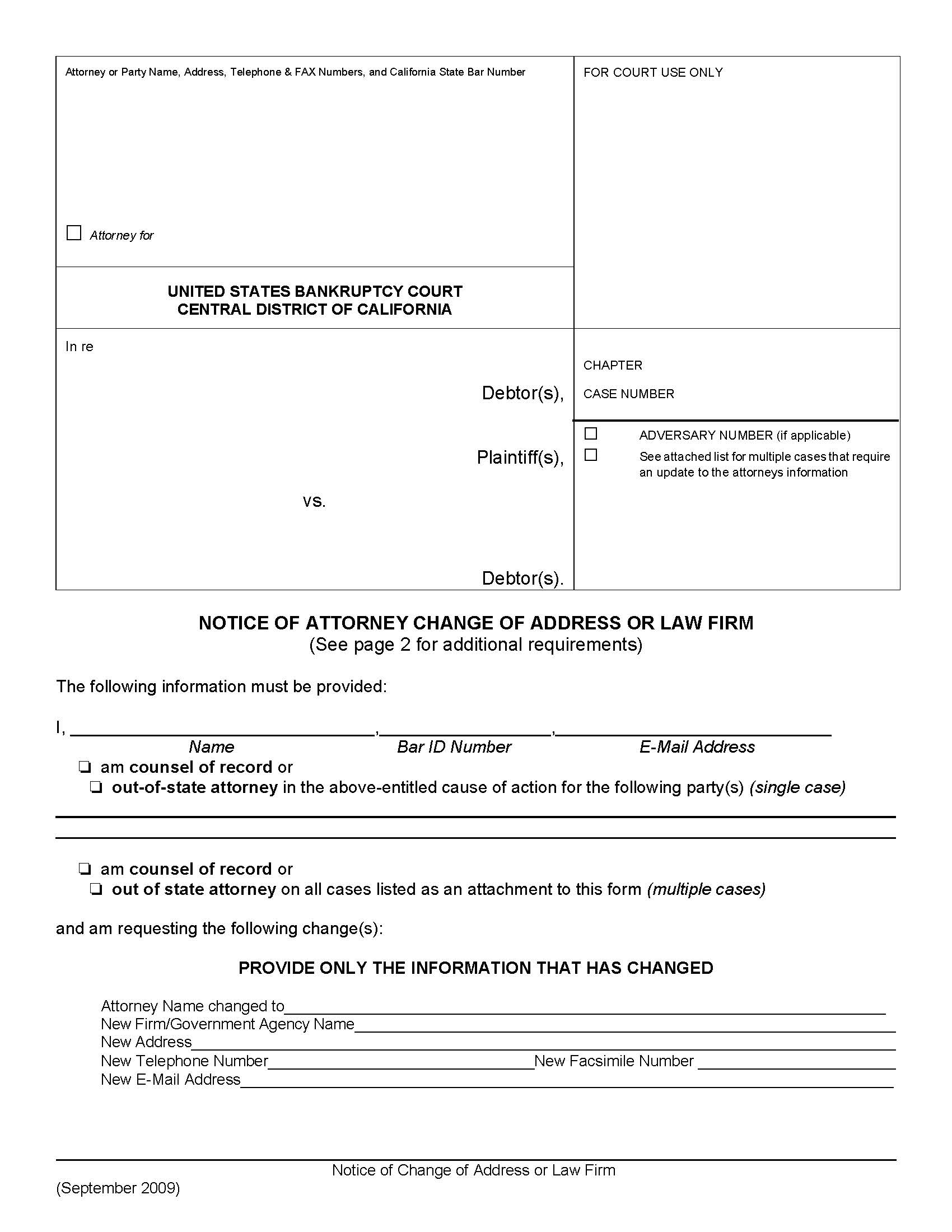 Notice Of Change Of Address Or Law Firm | Pdf Fpdf Doc Docx | California