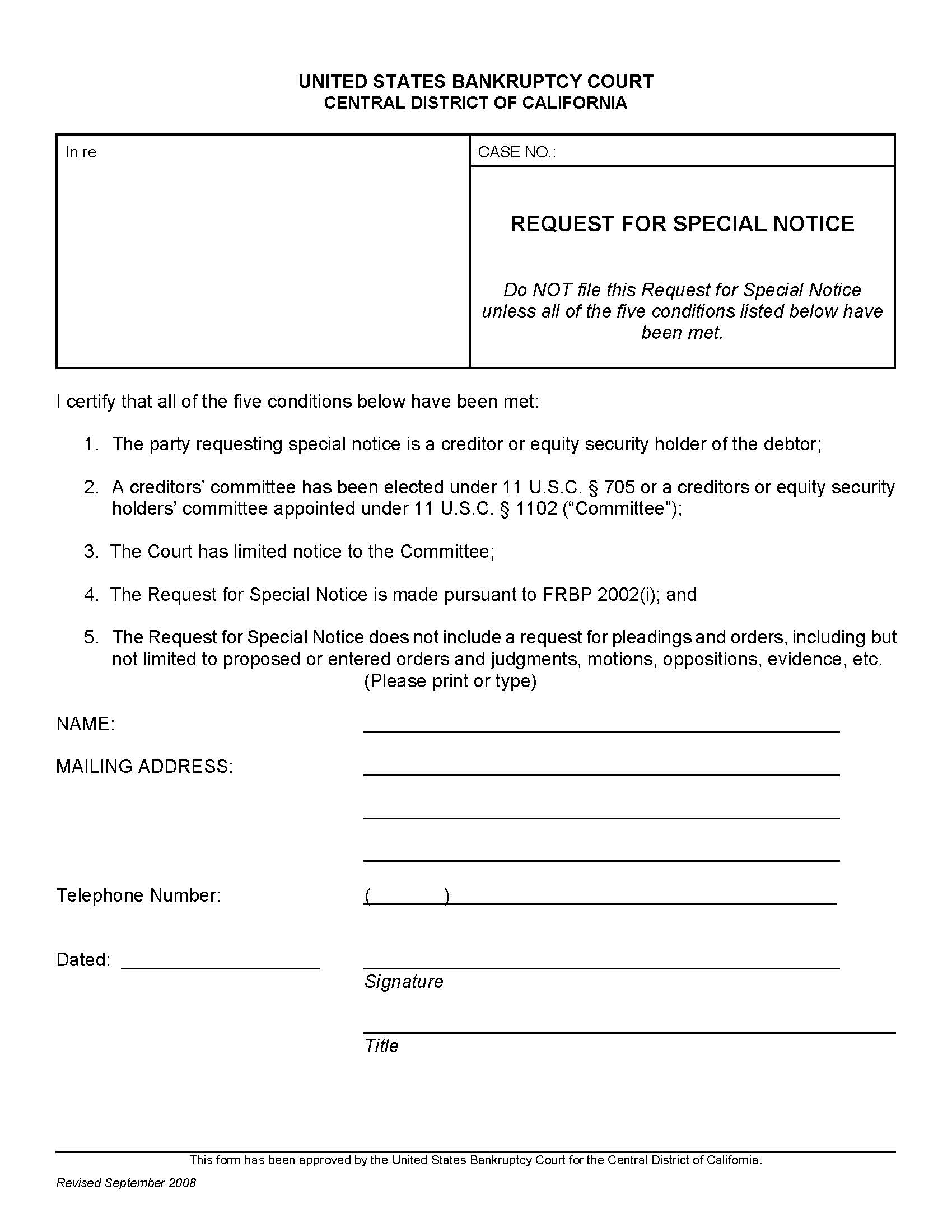 Request For Special Notice | Pdf Fpdf Doc Docx | California