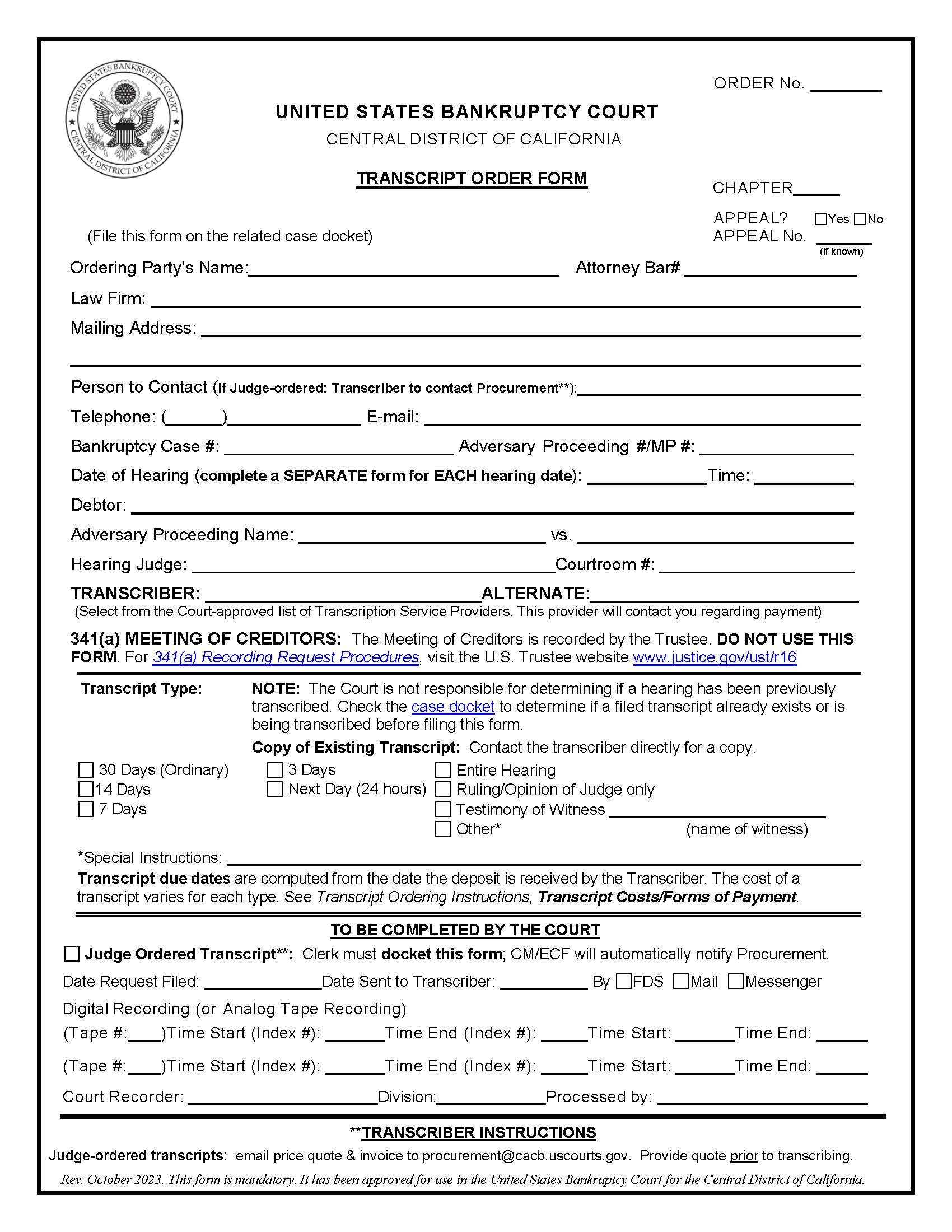 Transcript Order Form (And Instructions) | Pdf Fpdf Docx | California