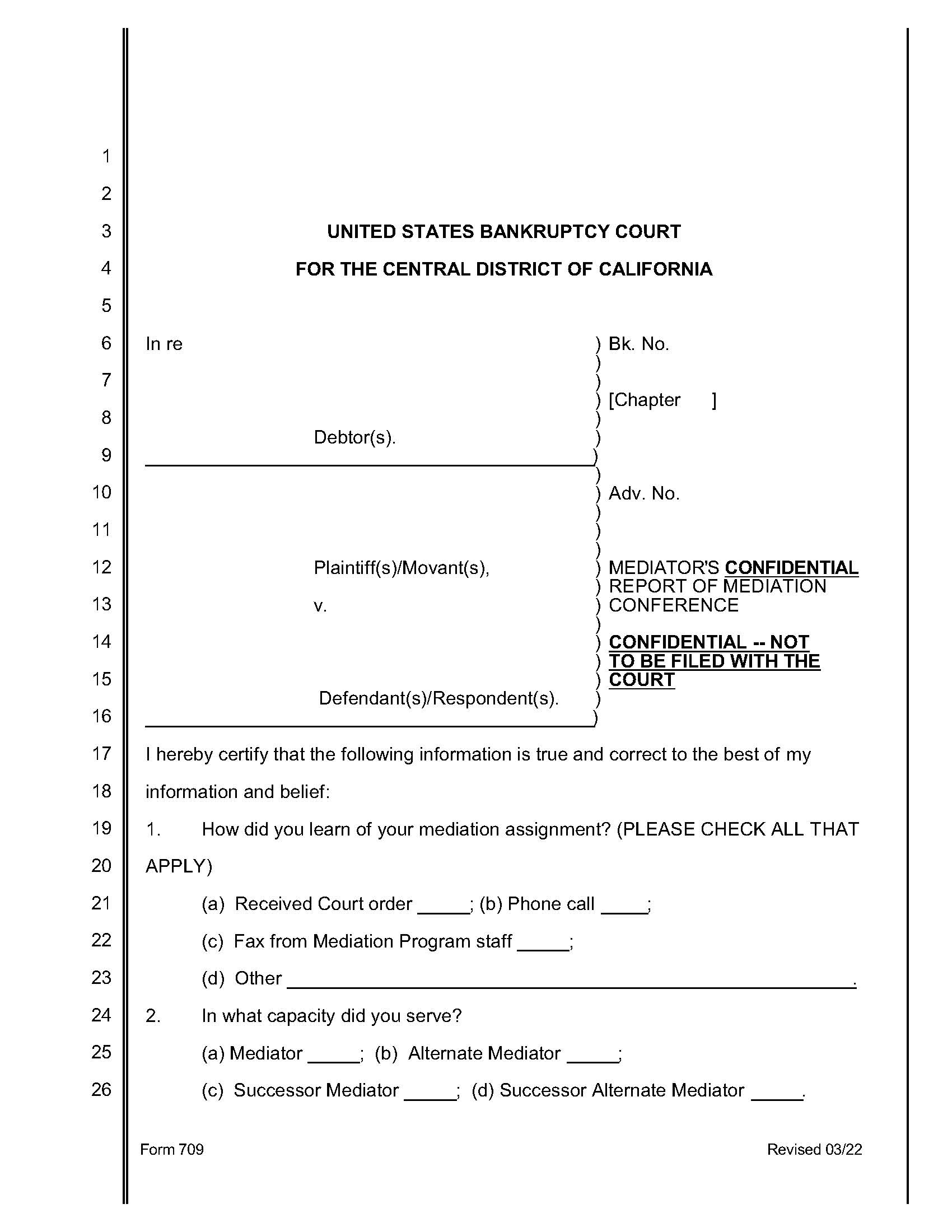 Mediators Confidential Report Of Mediation Conference {709} | Pdf Fpdf Doc Docx | California