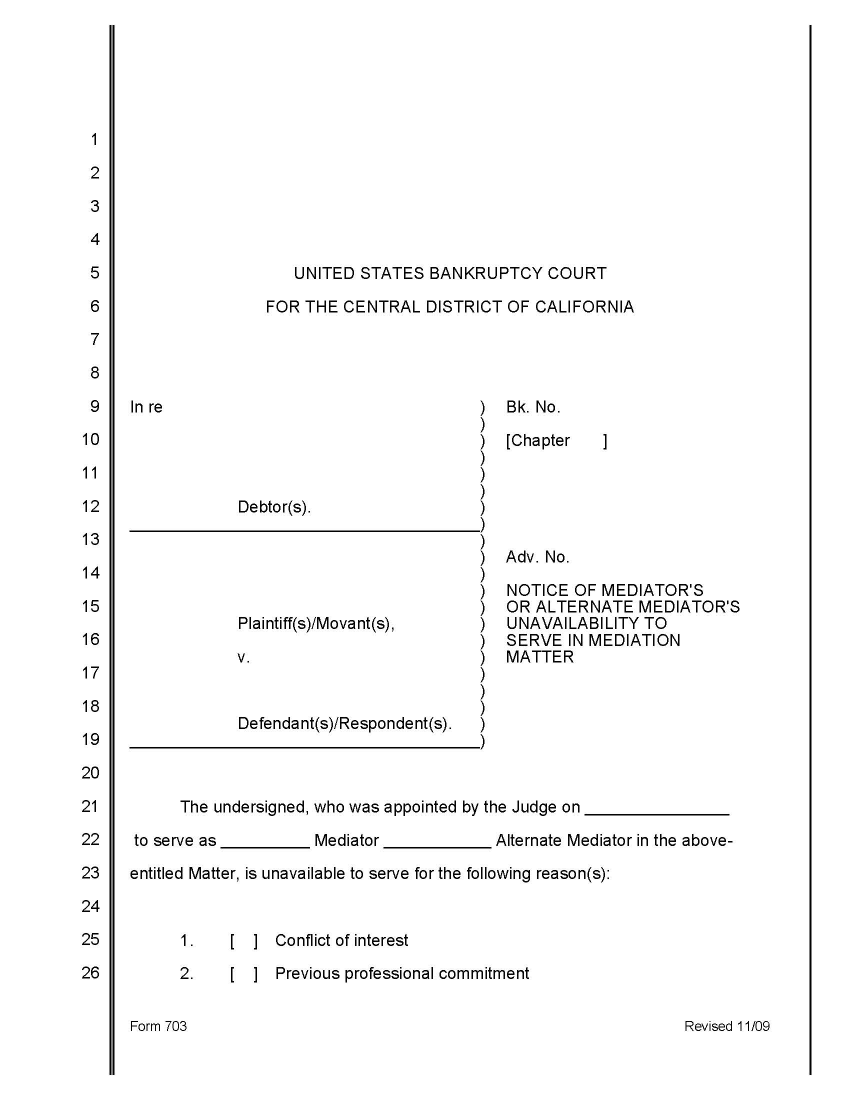 Notice Of Mediators Or Alternate Mediators Unavailability To Serve In Mediation Matter {703} | Pdf Fpdf Doc Docx | California