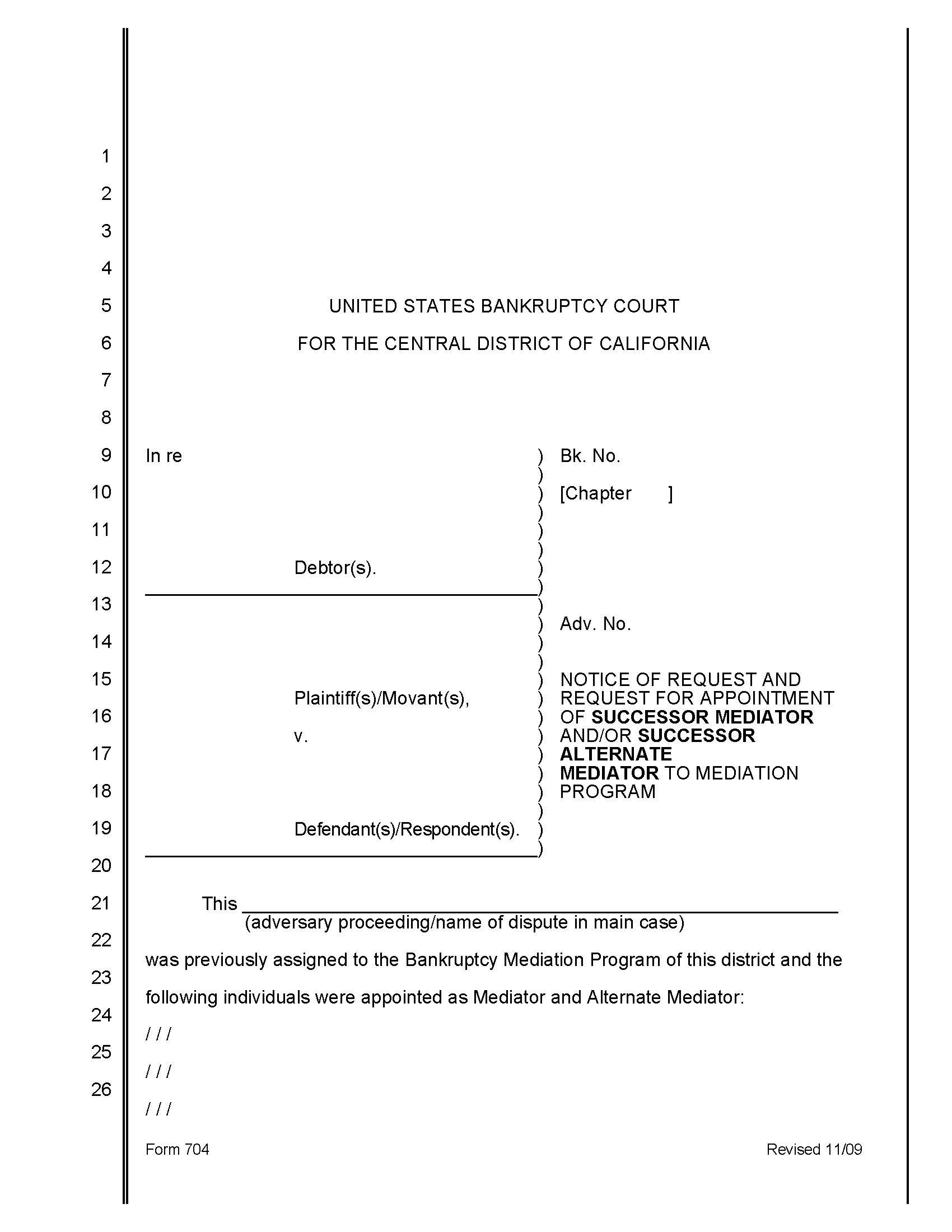 Notice Of Request And Request For Appointment Of Successor Mediator To Mediation Program {704} | Pdf Fpdf Doc Docx | California