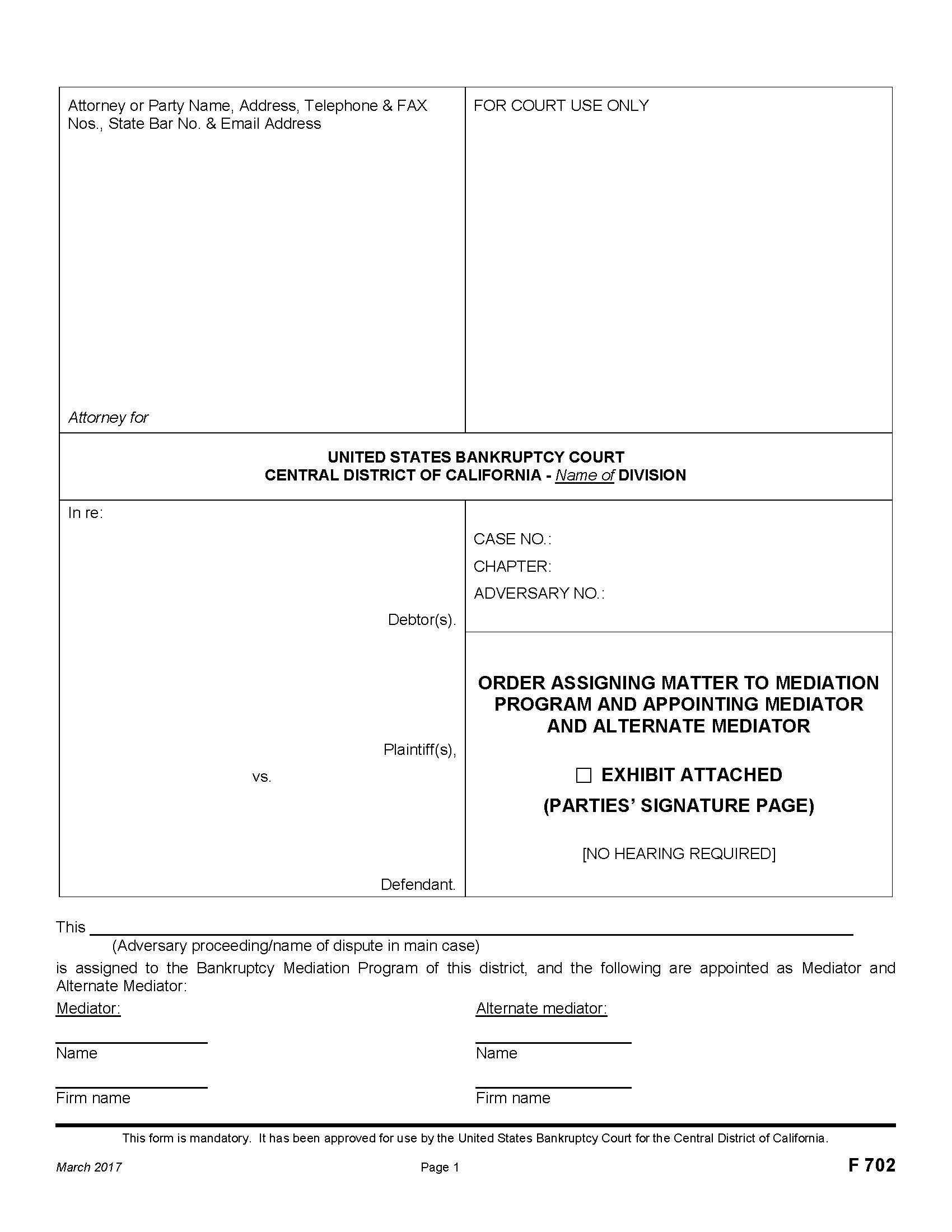 Order Assigning Matter To Mediation Program And Appointing Mediator And Alternate Mediator {702} | Pdf Fpdf Doc Docx | California