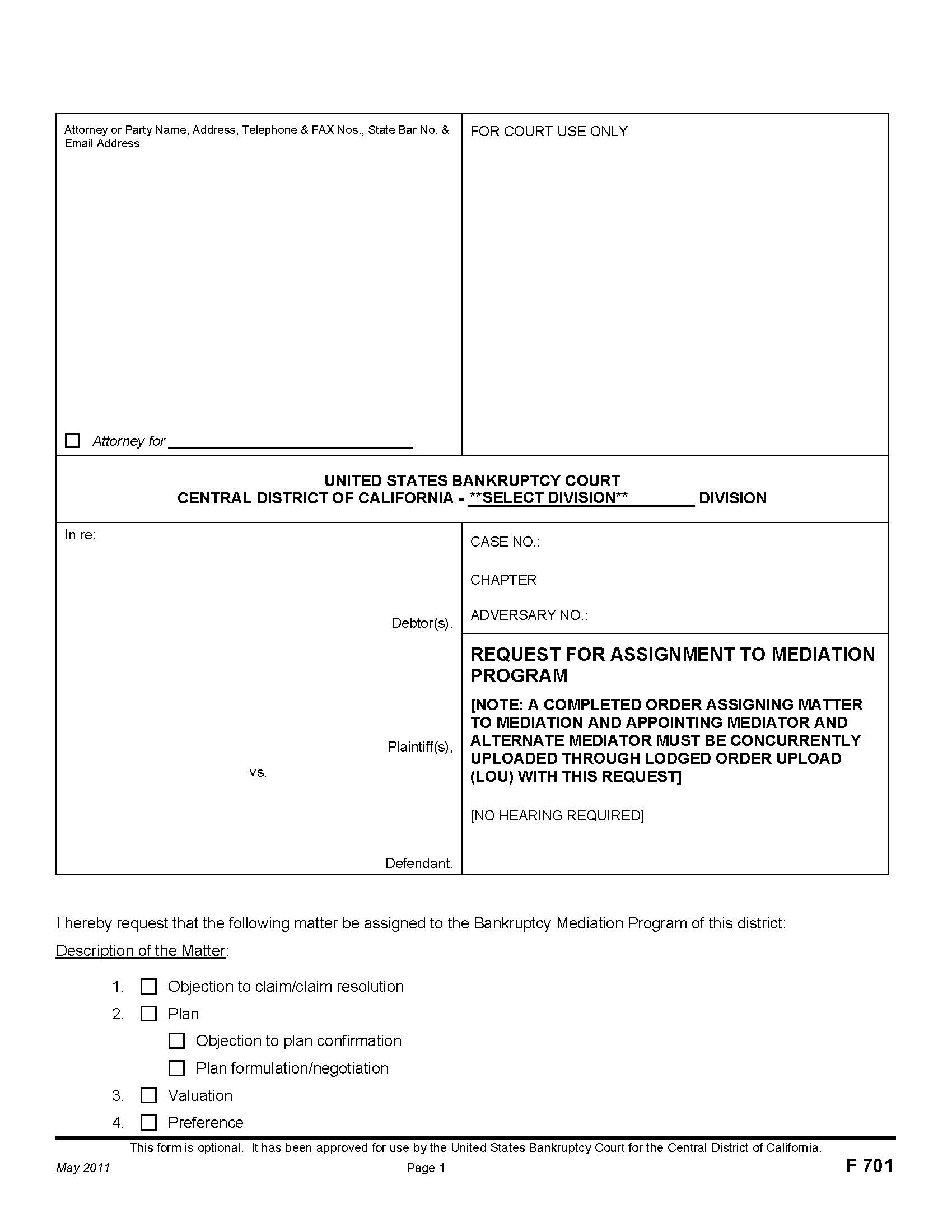 Request For Assignment To Mediation Program Proposed Order Thereon {701} | Pdf Fpdf Doc Docx | California