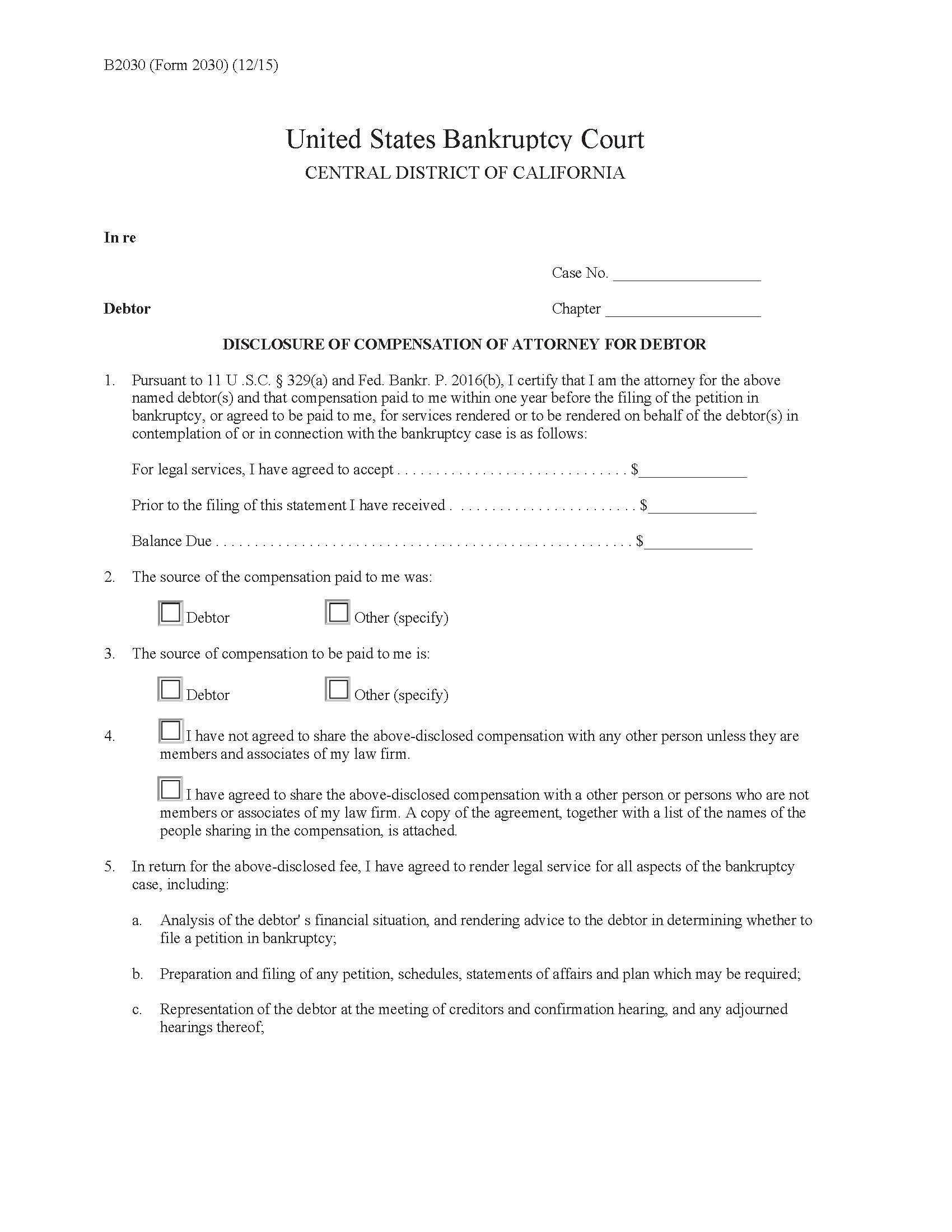 Disclosure Of Compensation Of Attorney For Debtor {B2030} | Pdf Fpdf Doc Docx | California
