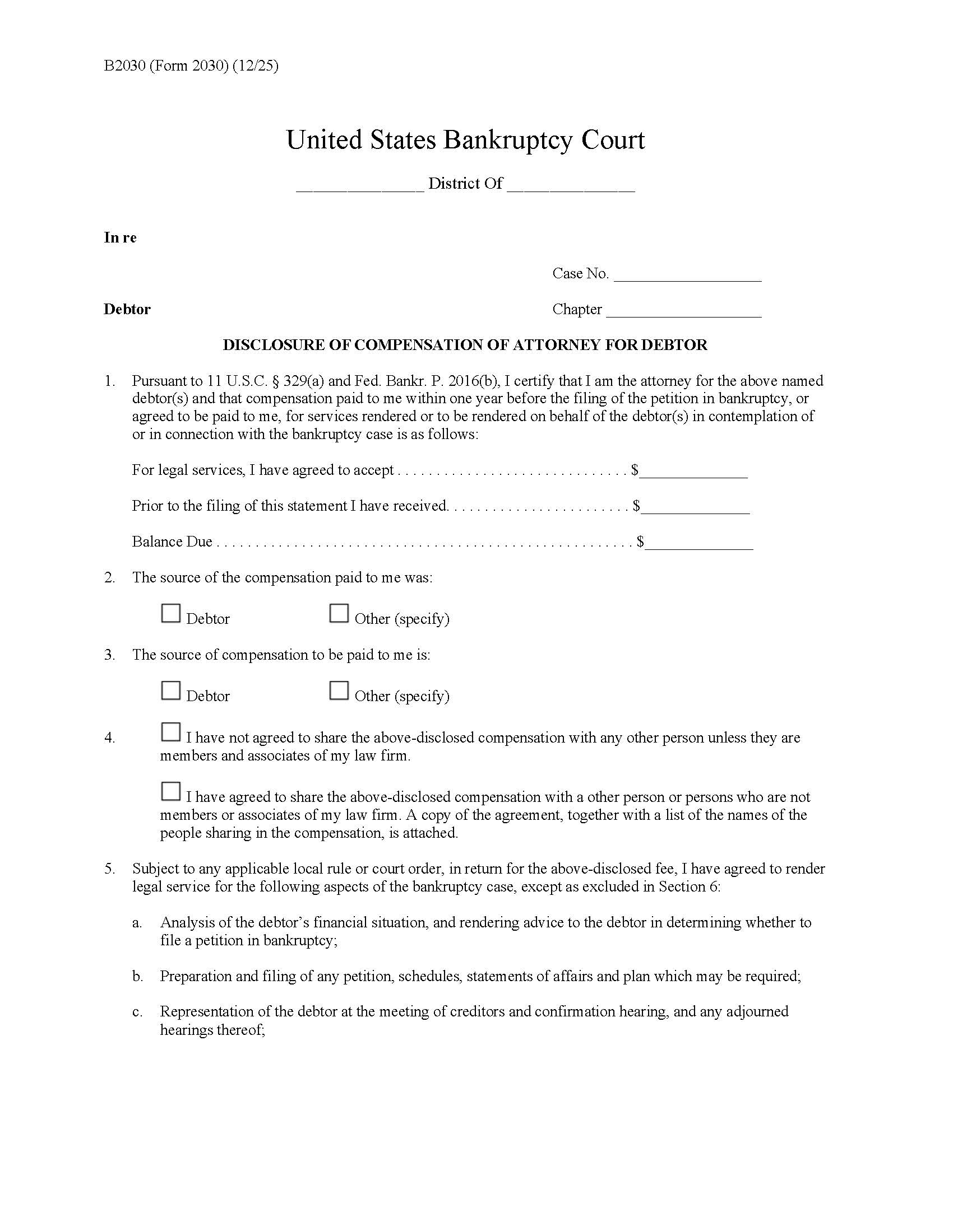 Disclosure Of Compensation Of Attorney For Debtor {B2030} | Pdf Fpdf Doc Docx | California