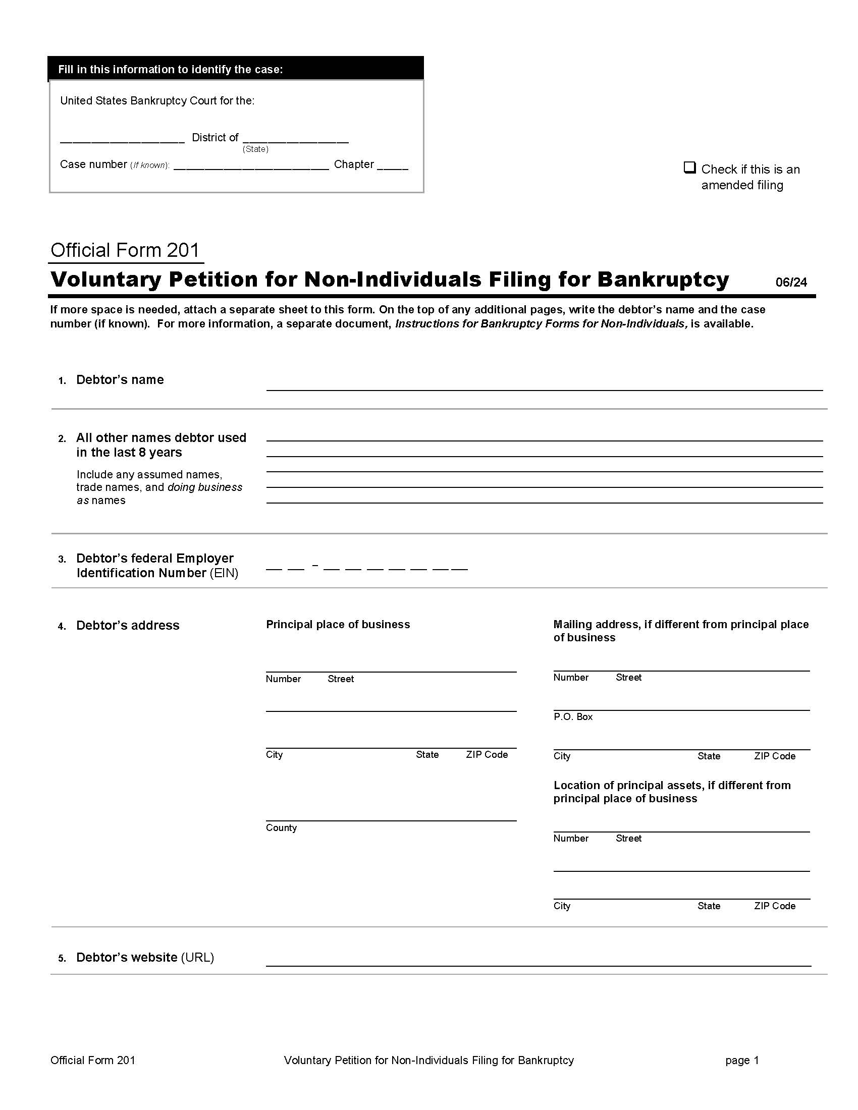 Voluntary Petition For Non-Individuals Filing (USBC Central District Of California) {B201} | Pdf Fpdf Doc Docx | California