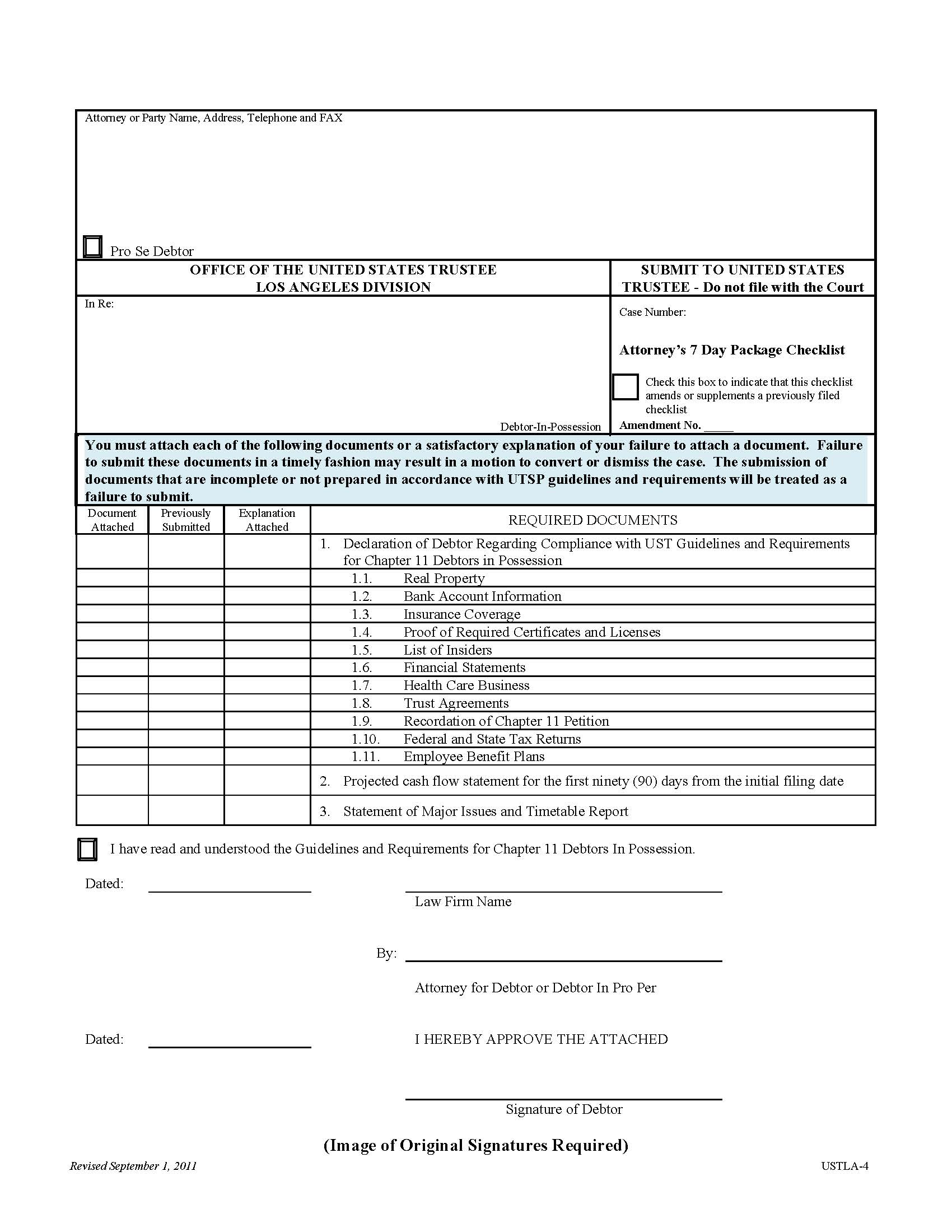 Attorneys 7 Day Package Checklist (Los Angeles Division) {USTLA-4} | Pdf Fpdf Doc Docx | California