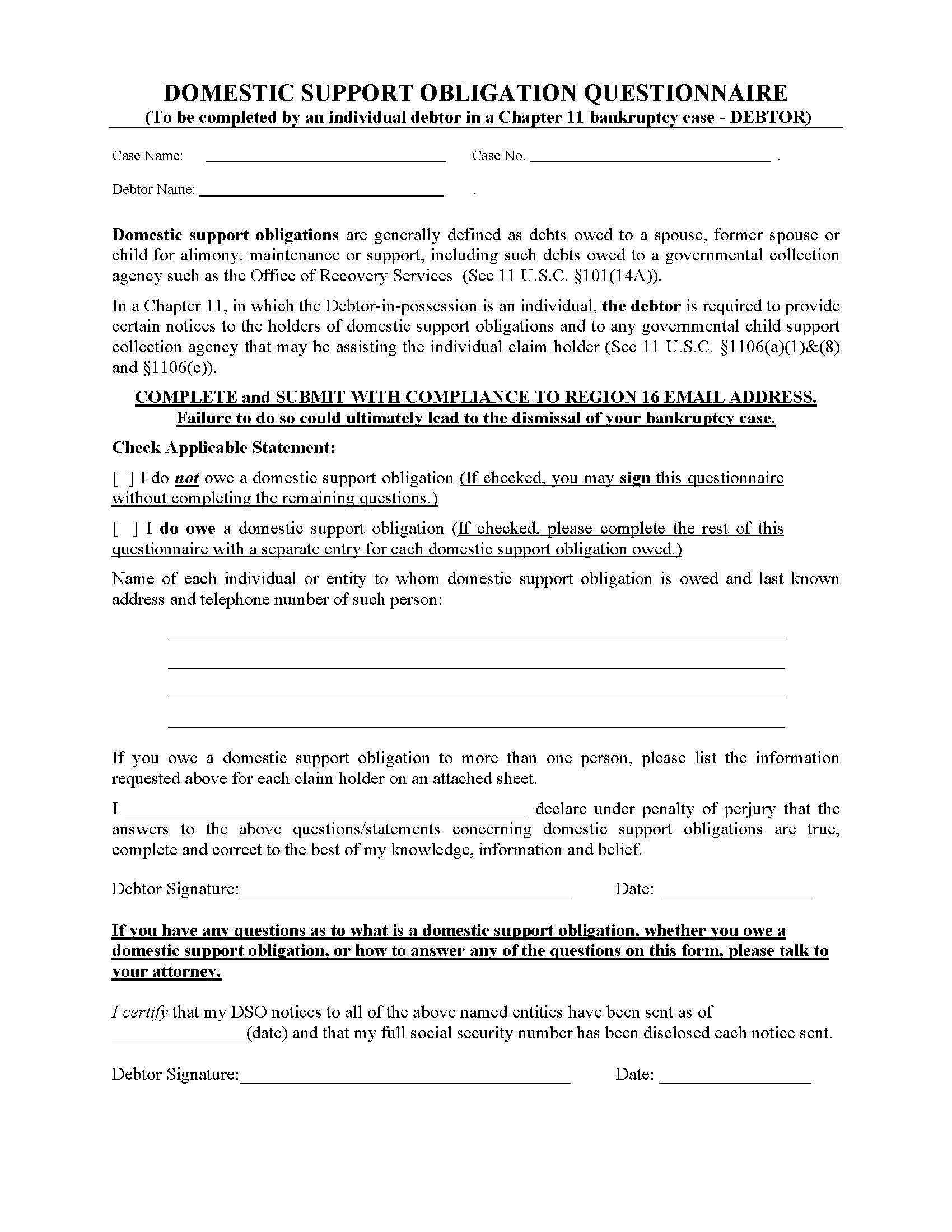 Domestic Support Obligation Questionnaire | Pdf Fpdf Docx | California