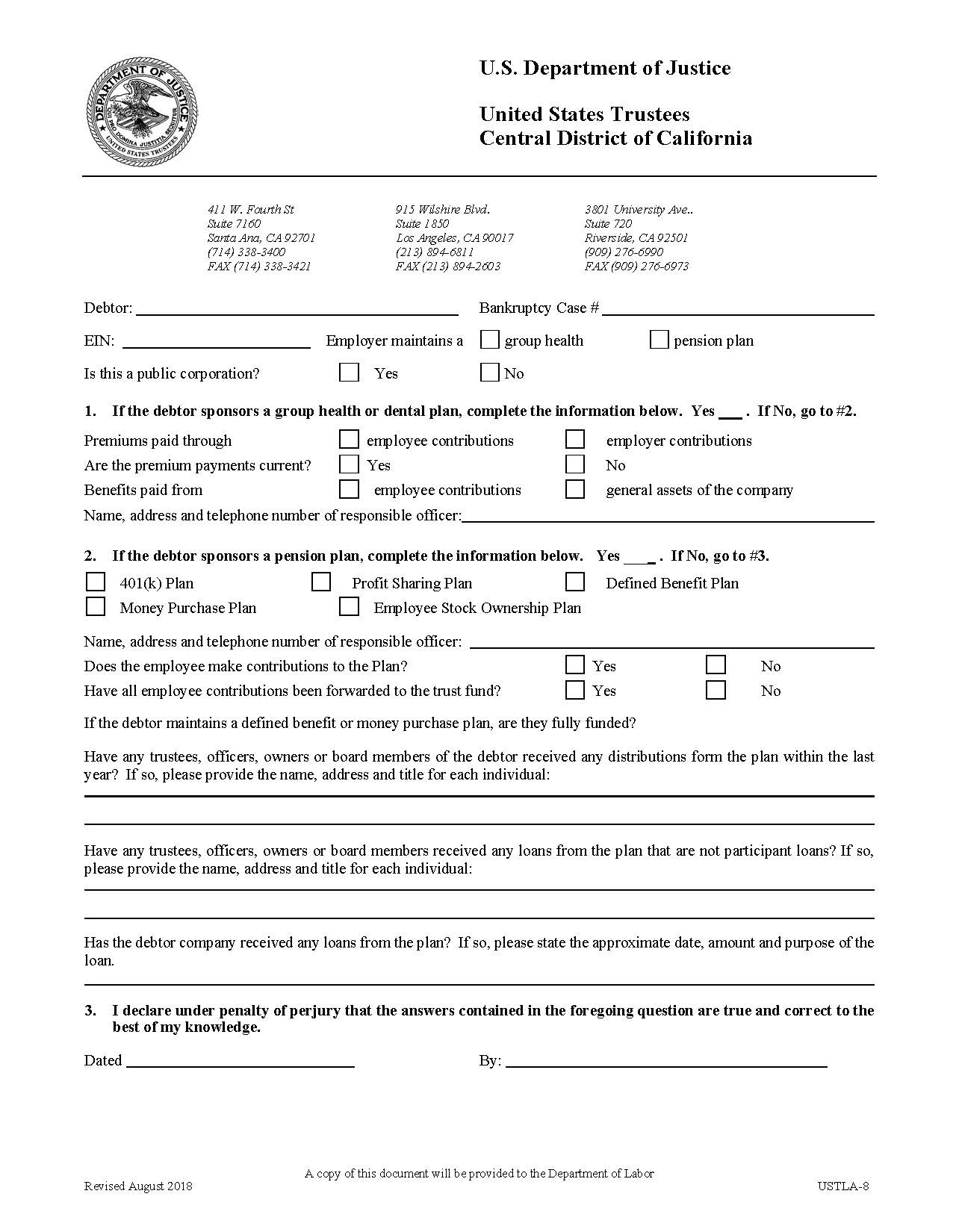 Employee Benefit Questionaire {USTLA-8} | Pdf Fpdf Docx | California